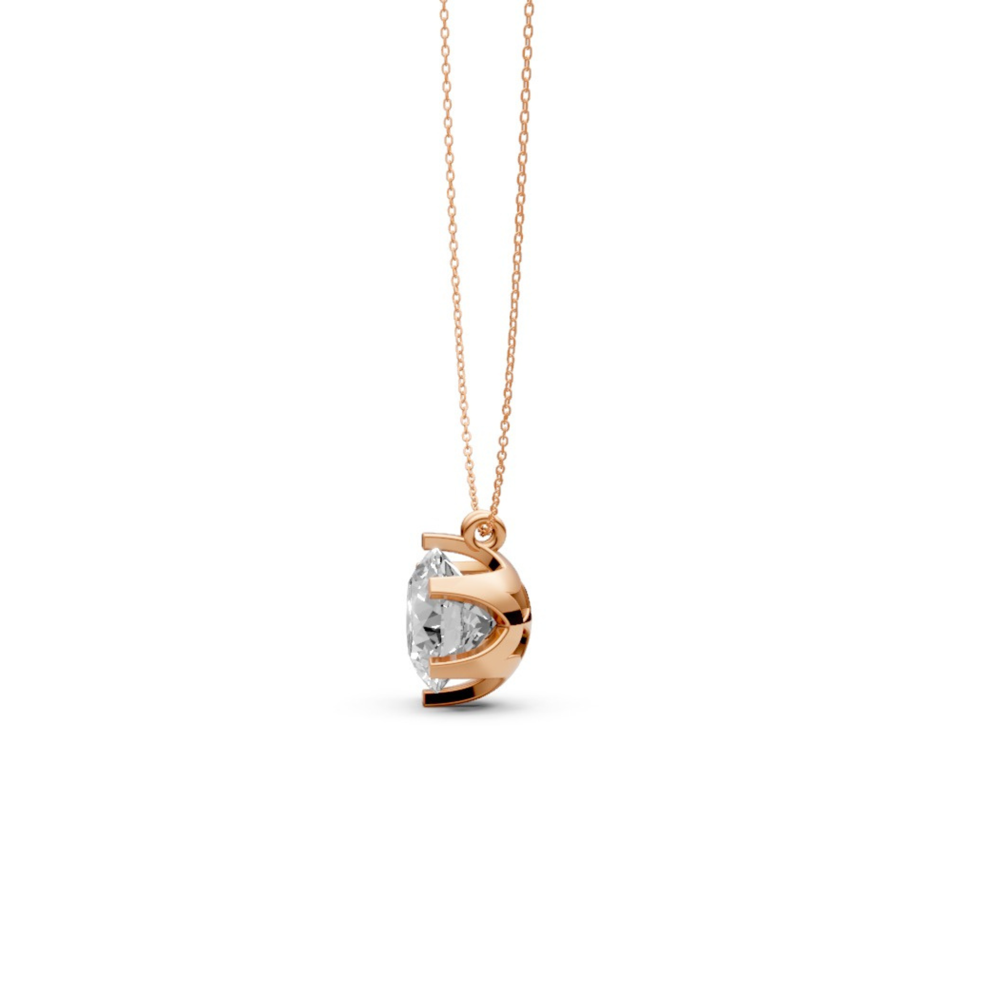Round Diamond Pendant in 18KT Gold Six-Prong Scallop Setting.
