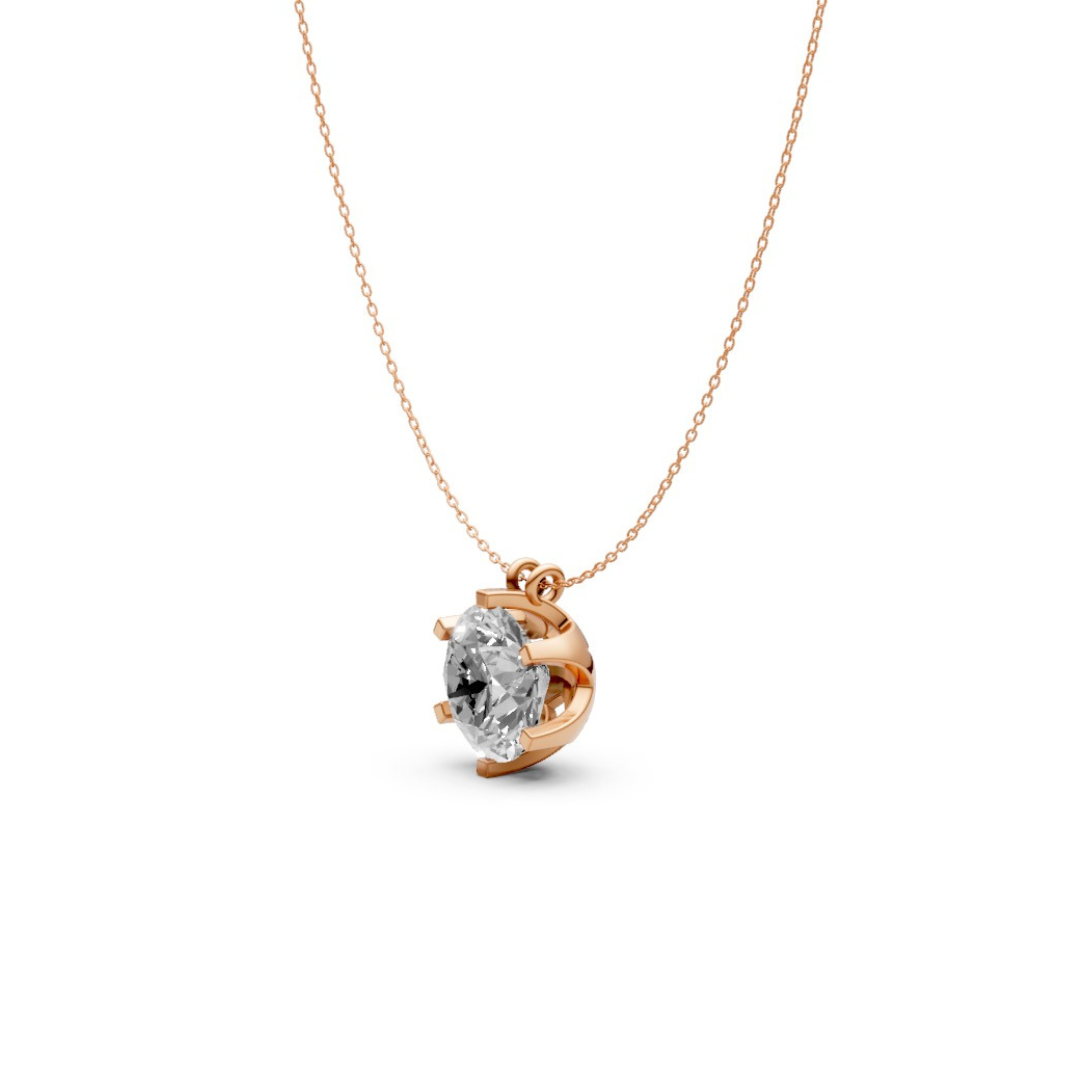 Round Diamond Pendant in 18KT Gold Six-Prong Scallop Setting.