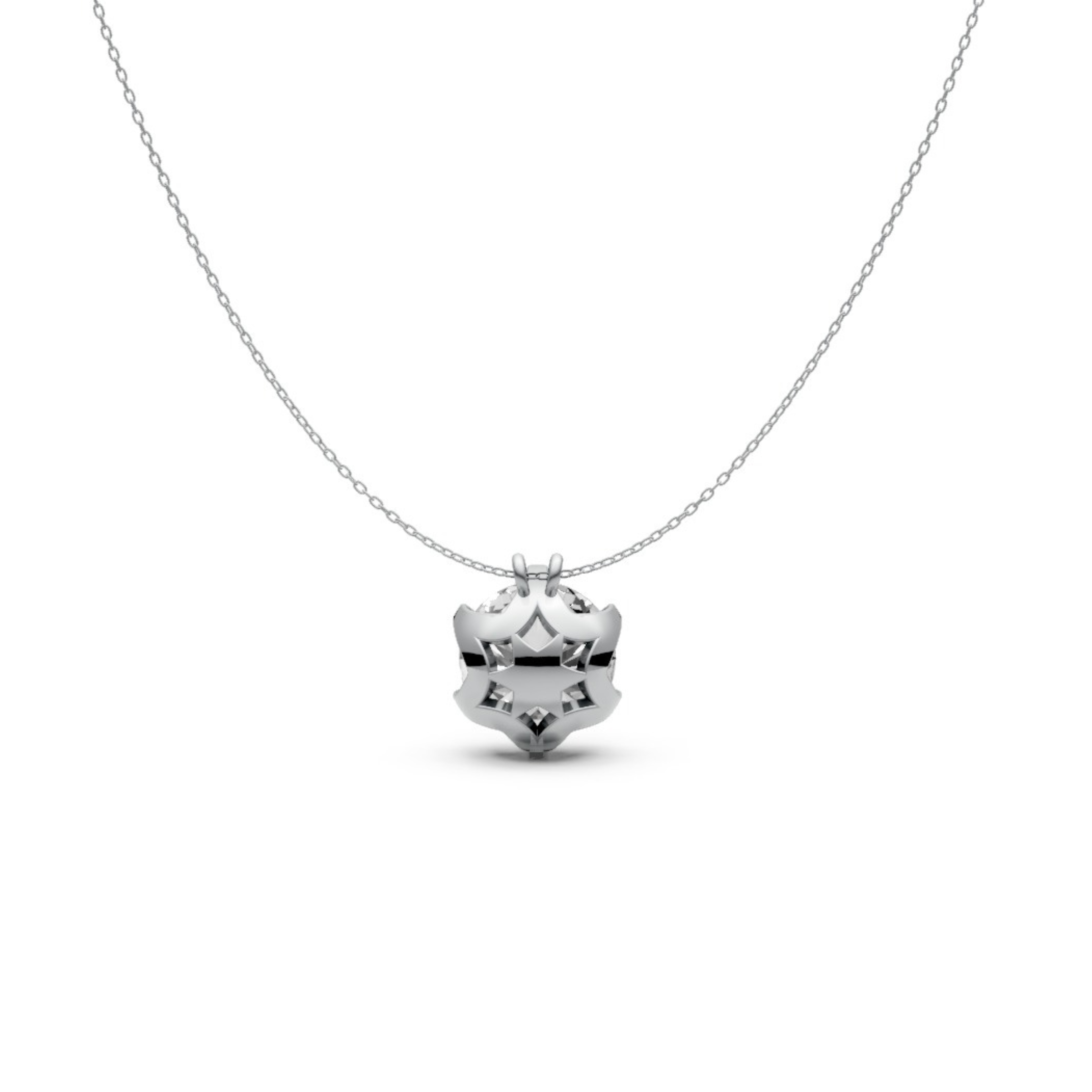 Round Diamond Pendant in 18KT Gold Six-Prong Scallop Setting.