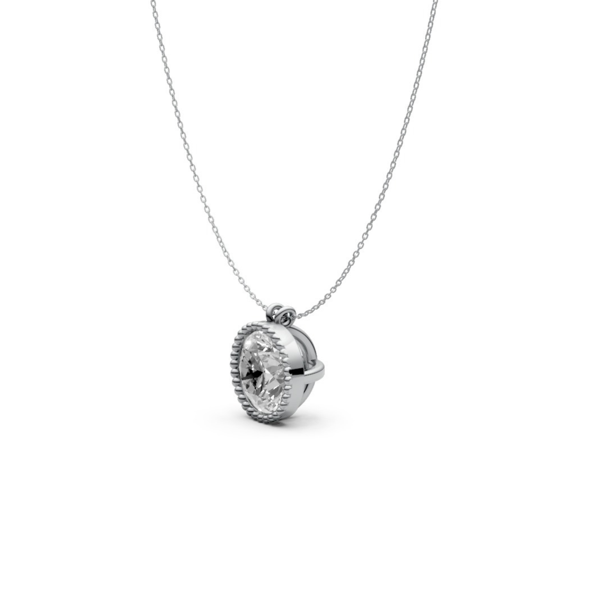 Round Diamond Pendant in 18KT Gold Milgrain Bezel