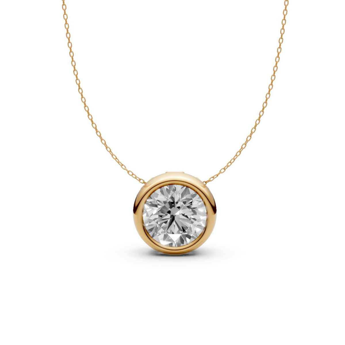 Round Diamond Pendant in 18KT Gold with Modern Bezel