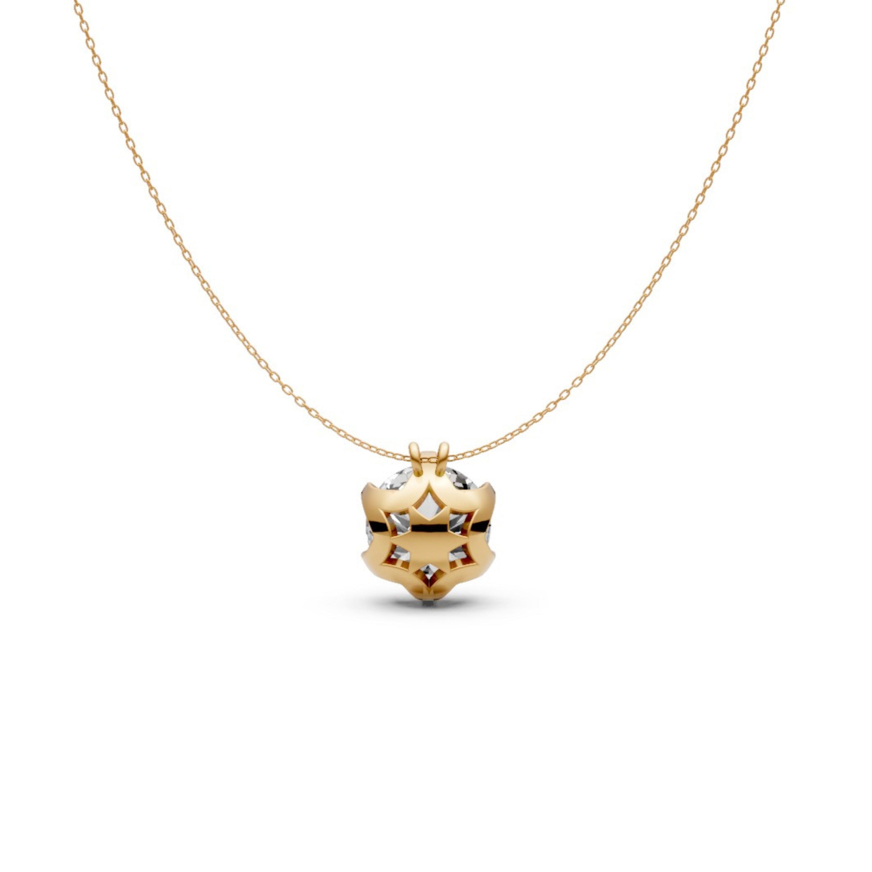 Round Diamond Pendant in 18KT Gold Six-Prong Scallop Setting.