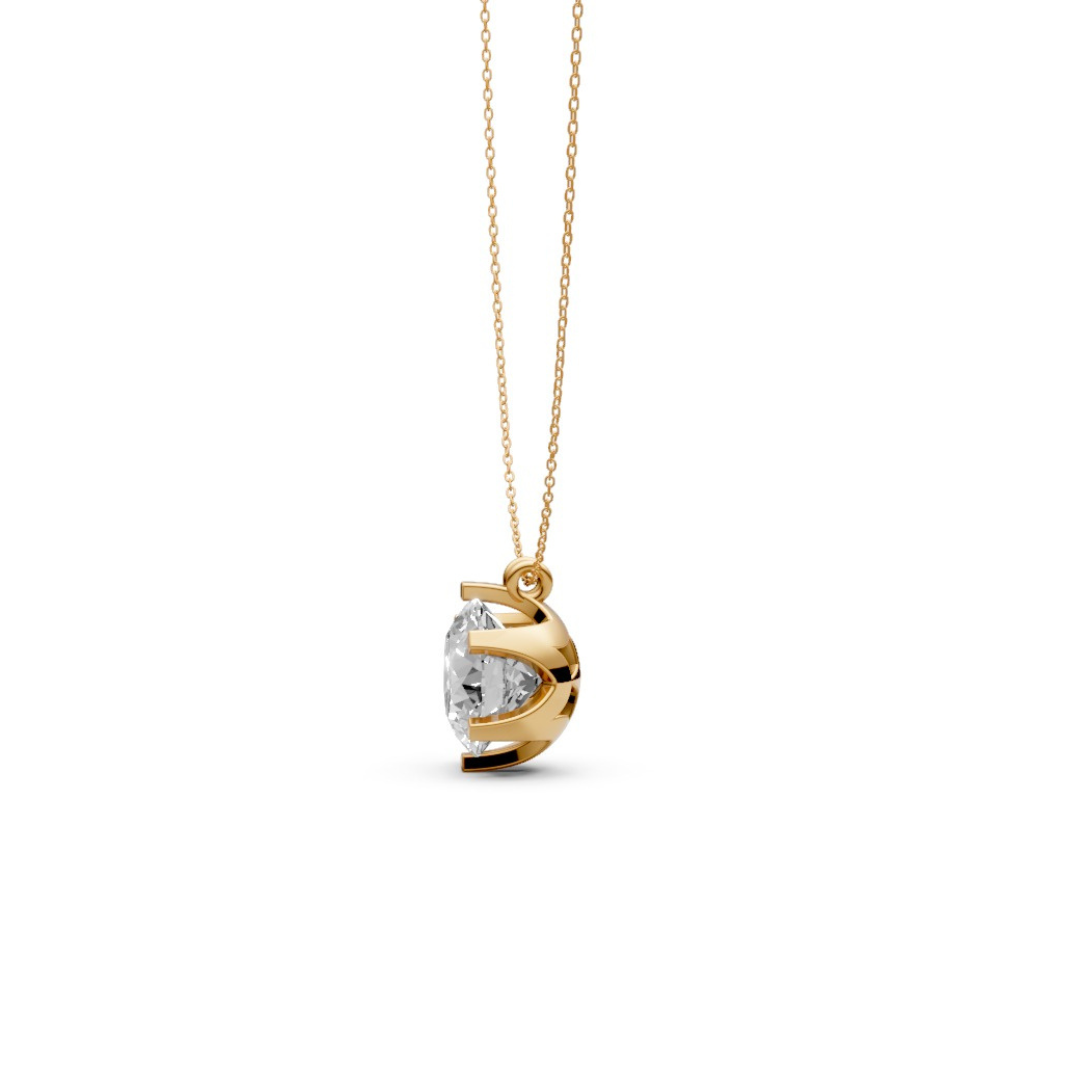Round Diamond Pendant in 18KT Gold Six-Prong Scallop Setting.