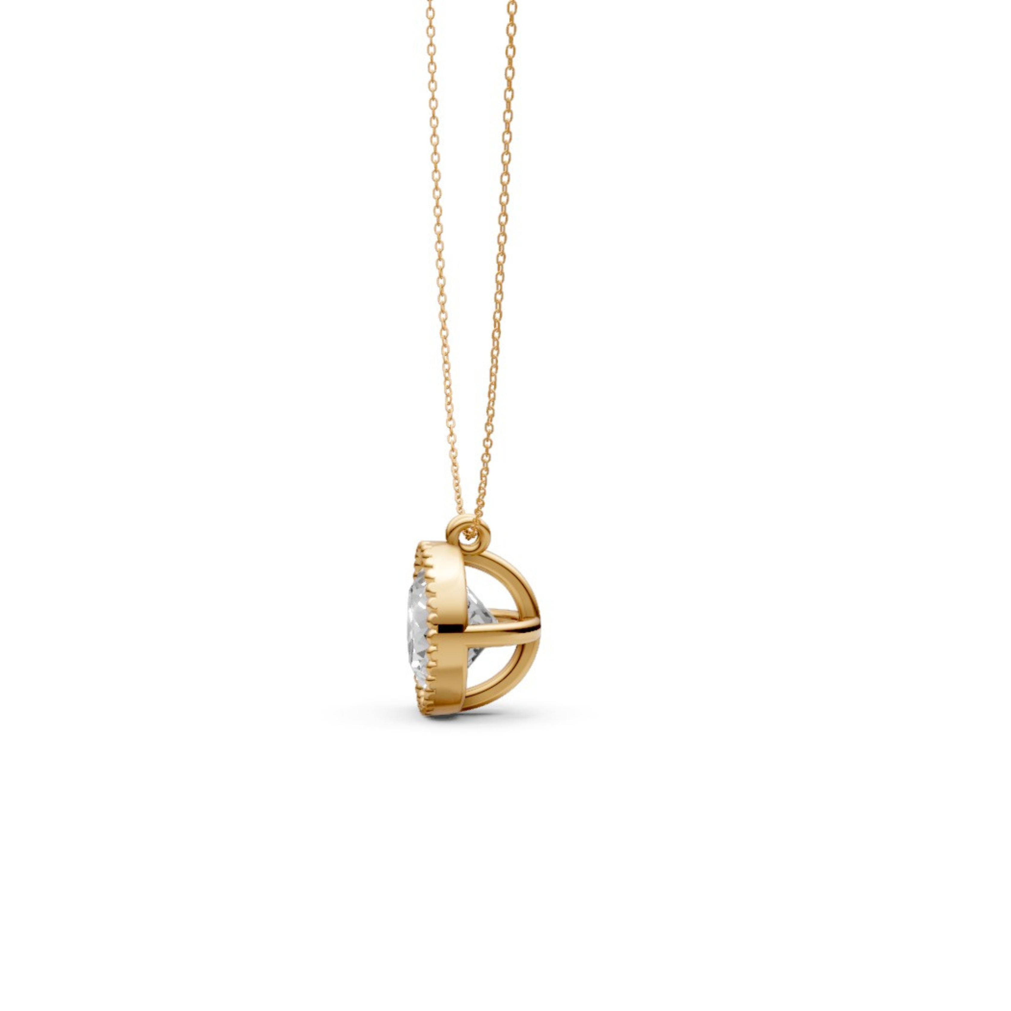 Round Diamond Pendant in 18KT Gold Milgrain Bezel