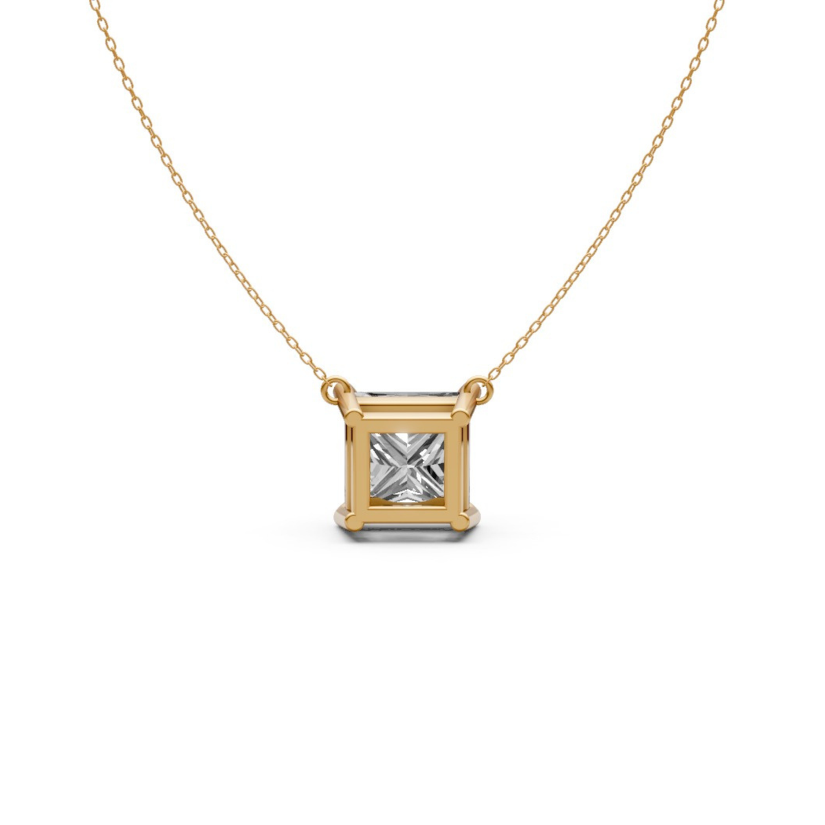 Princess Cut Diamond Pendant in 18KT Gold Four-Prong