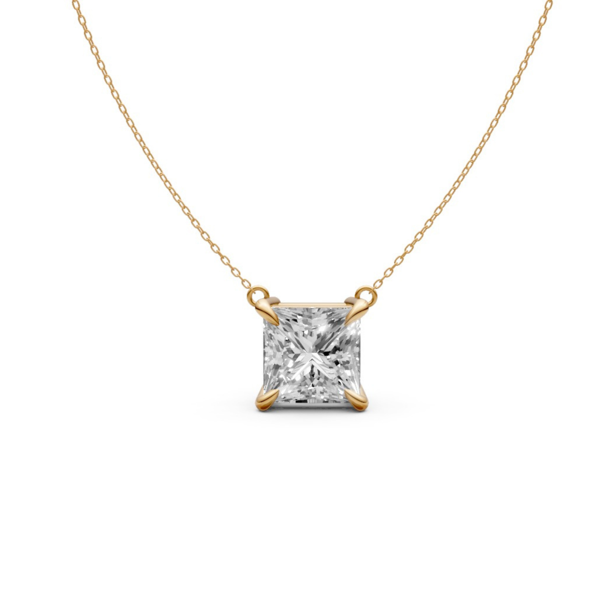 Princess Cut Diamond Pendant in 18KT Gold Four-Prong