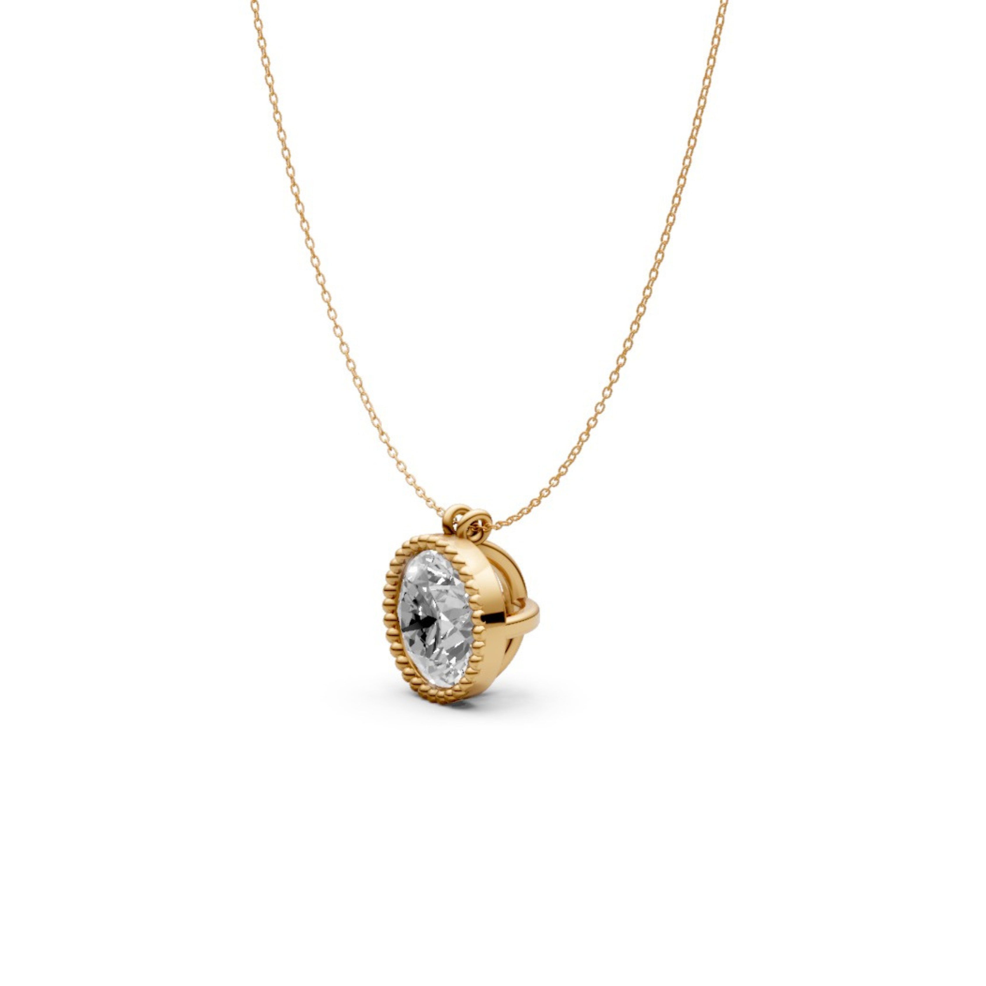 Round Diamond Pendant in 18KT Gold Milgrain Bezel