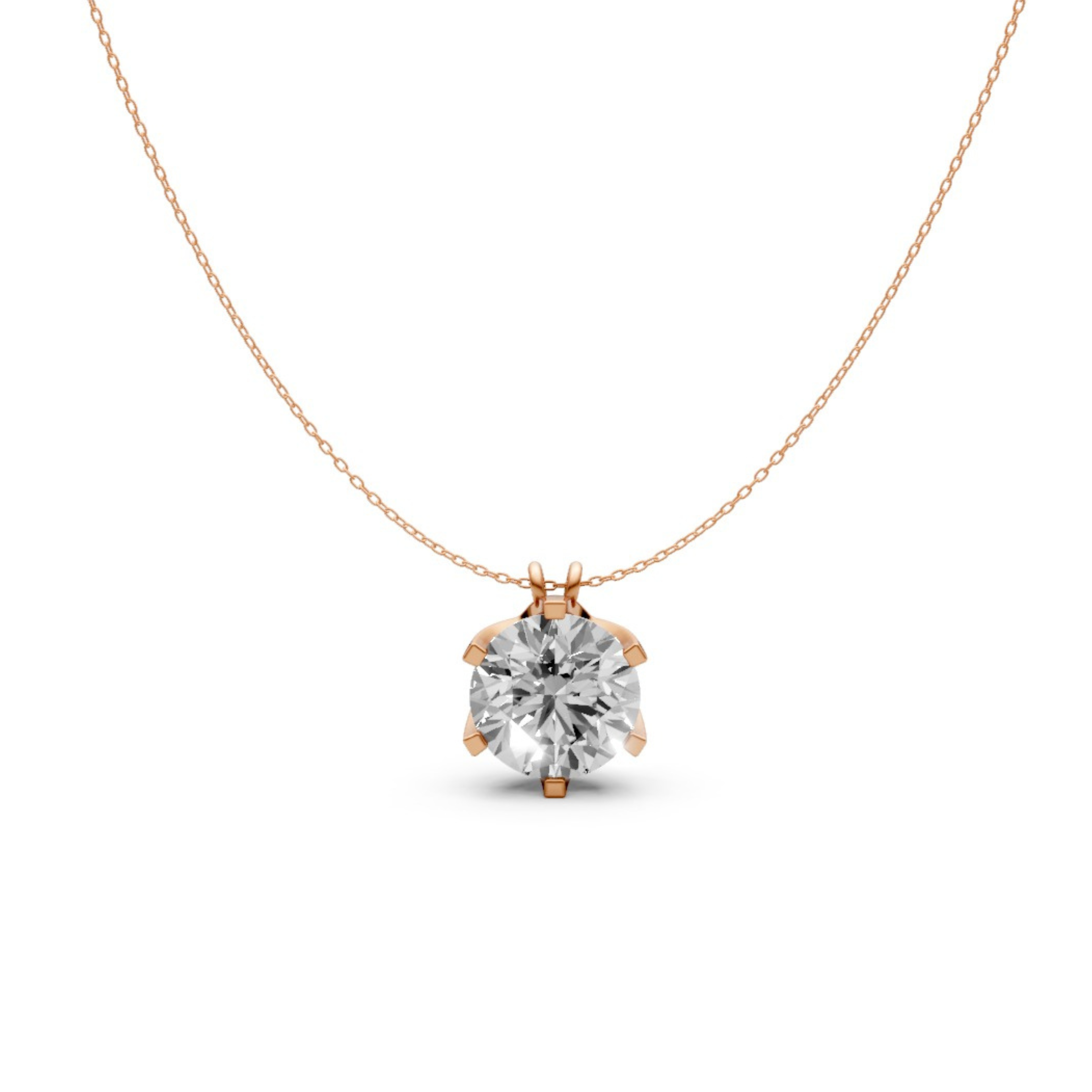 Round Diamond Pendant in 18KT Gold Six-Prong Scallop Setting.