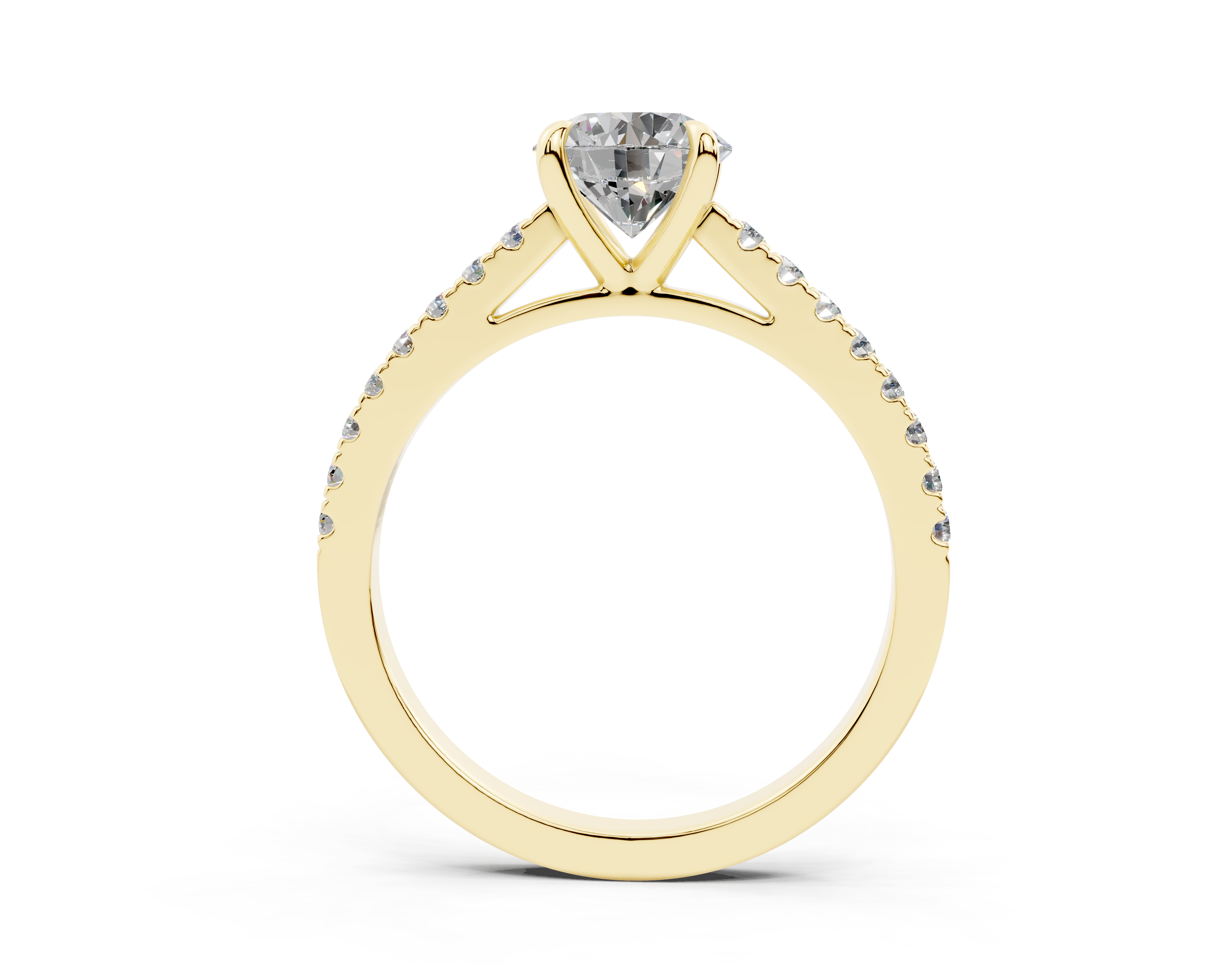 18K Gold Half Pavé Cathedral Diamond Engagement Ring 1 Carat - Yellow Gold#Material_Yellow Gold#