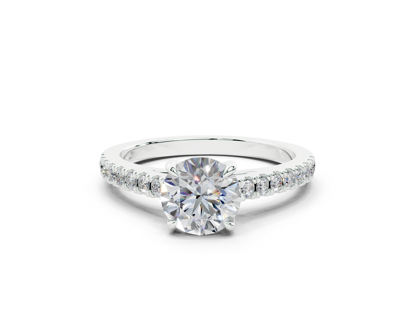 18K Gold Half Pavé Cathedral Diamond Engagement Ring 1 Carat
