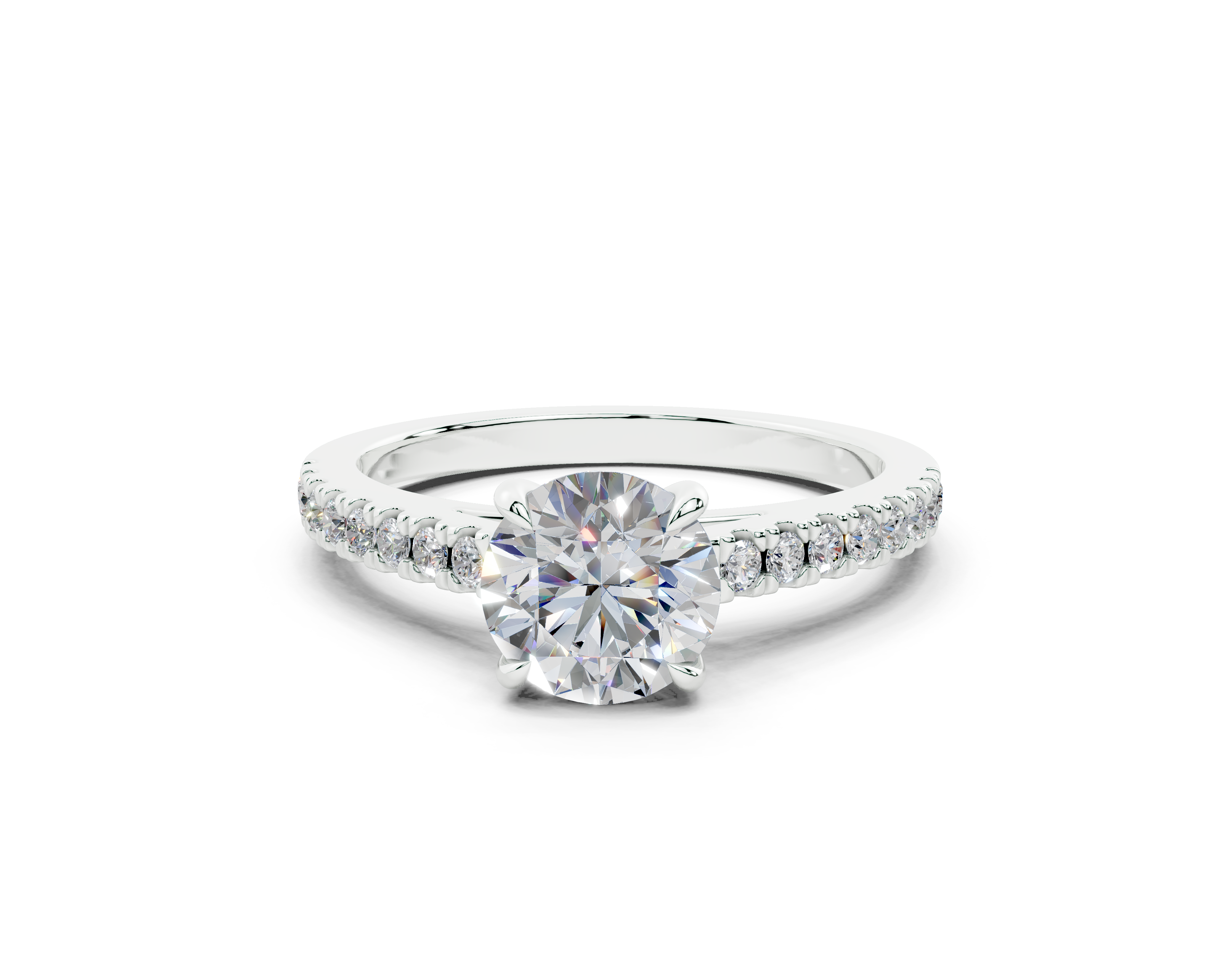 18K Gold Half Pavé Cathedral Diamond Engagement Ring 1 Carat - White Gold#Material_White Gold#