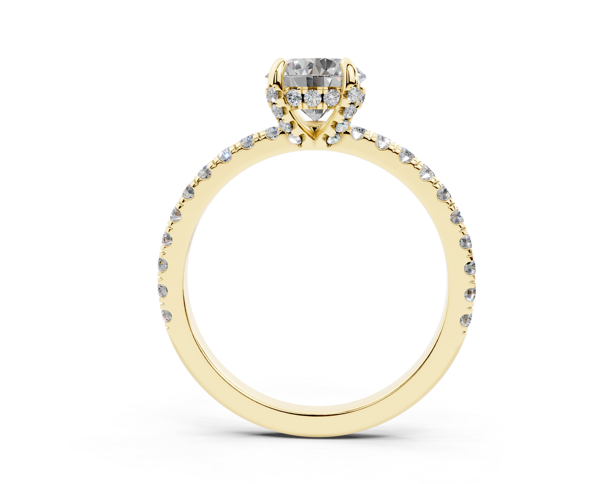 18K Gold 1 Carat Half Pavé Crown Diamond Engagement Ring - Yellow Gold#Material_Yellow Gold#