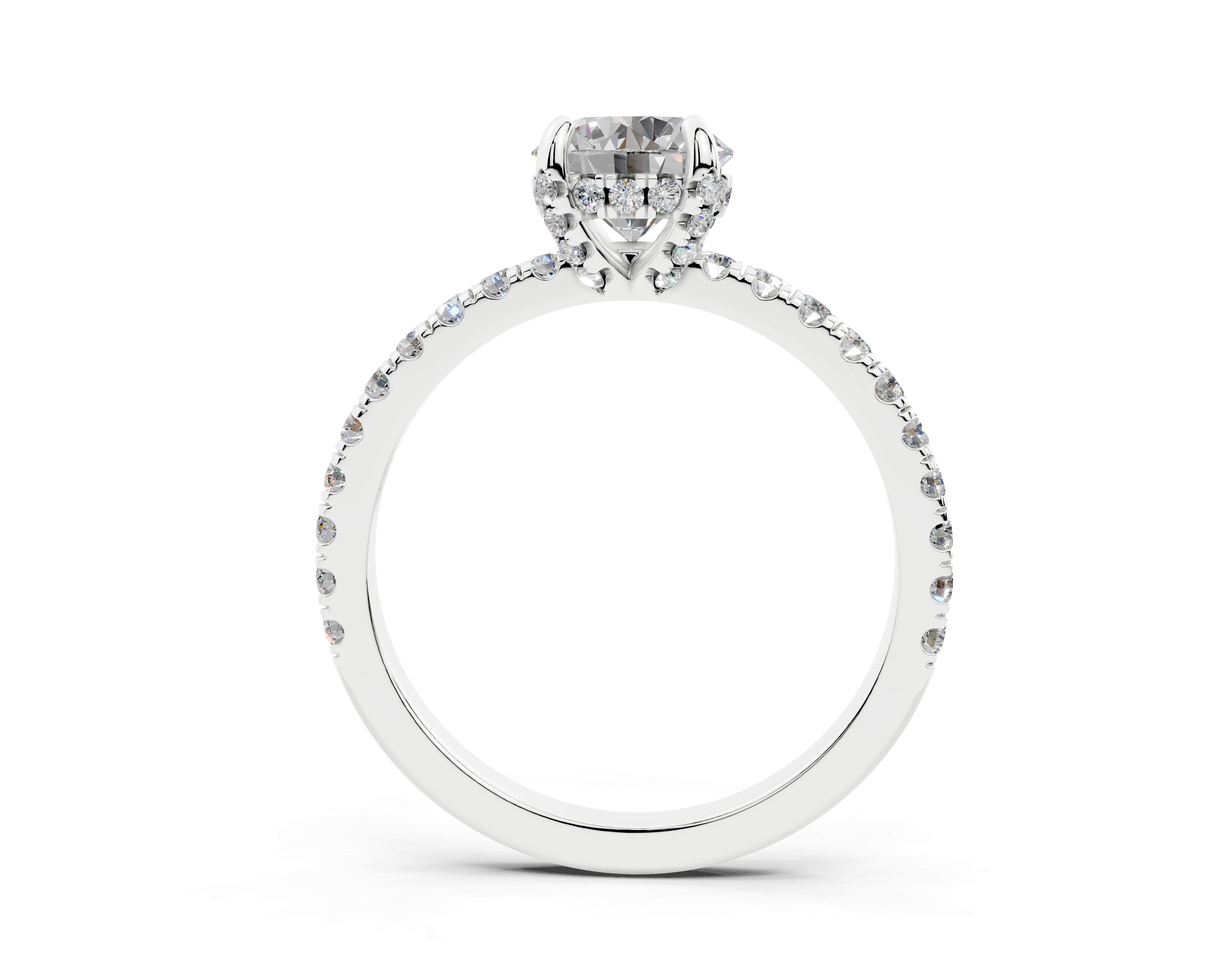 18K Gold 1 Carat Half Pavé Crown Diamond Engagement Ring - White Gold#Material_White Gold#
