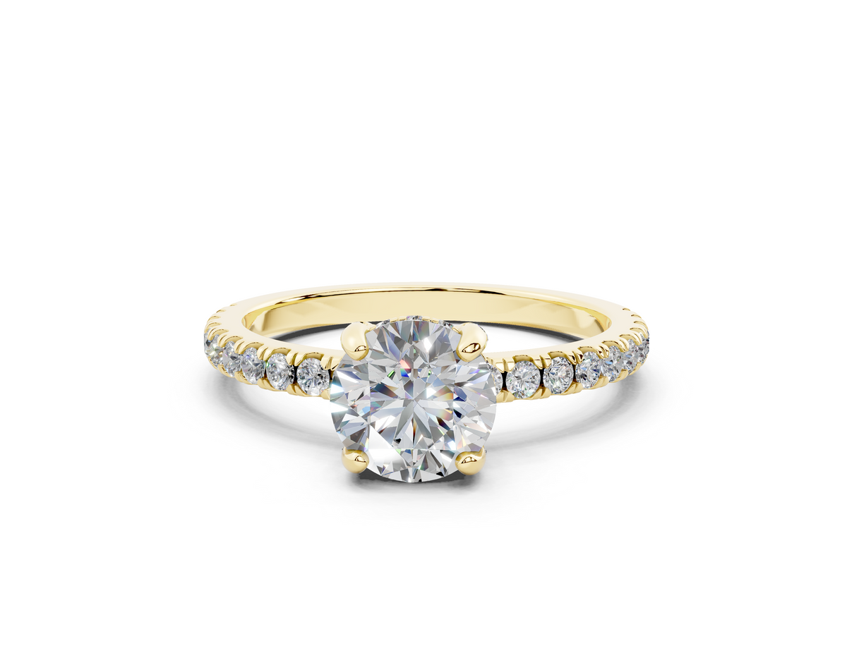 18K Gold 1 Carat Half Pavé Crown Diamond Engagement Ring - Yellow Gold#Material_Yellow Gold#