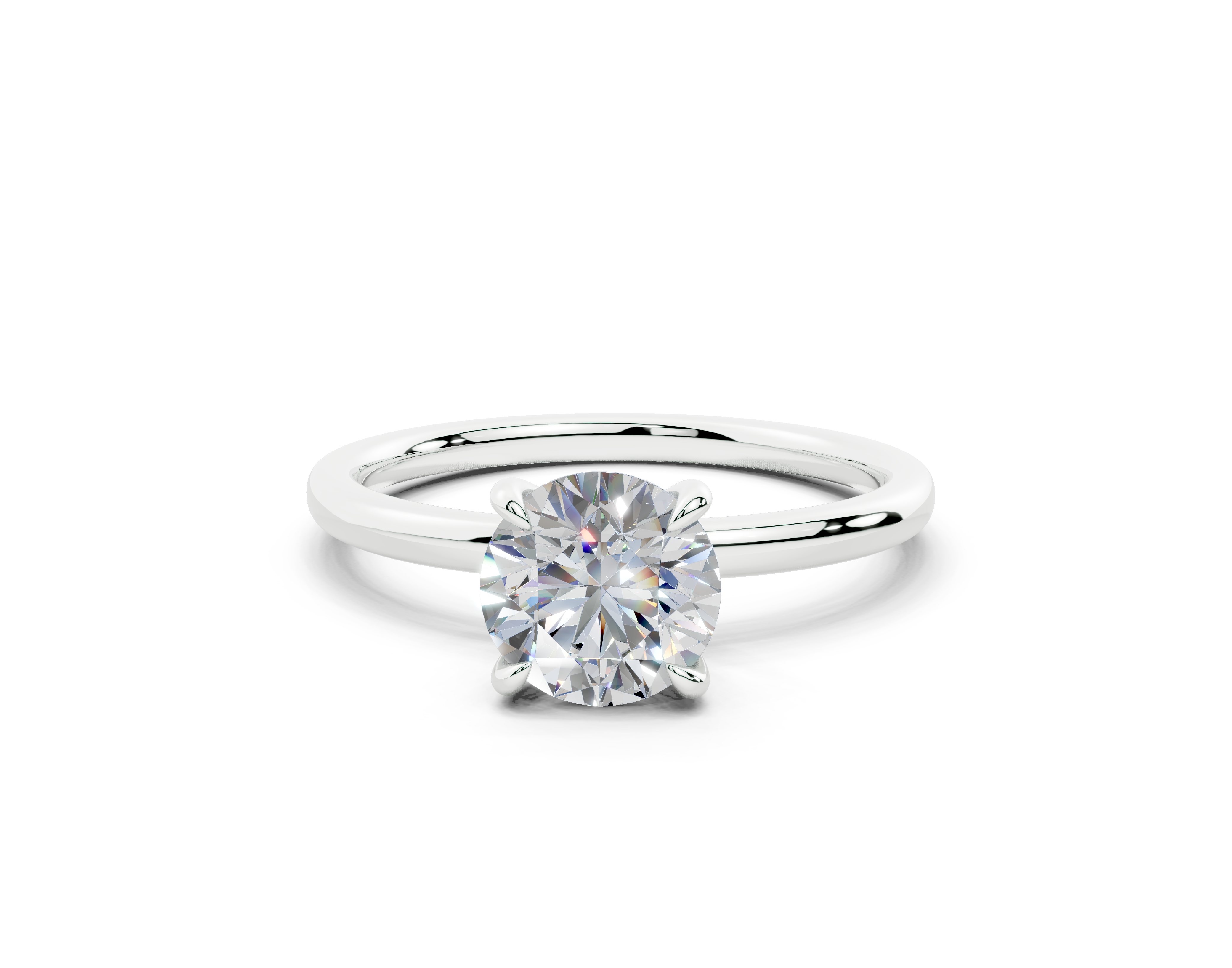 18K Gold Claw Prong Sleek Solitaire Diamond Engagement Ring 1 Carat - White Gold#Material_White Gold#