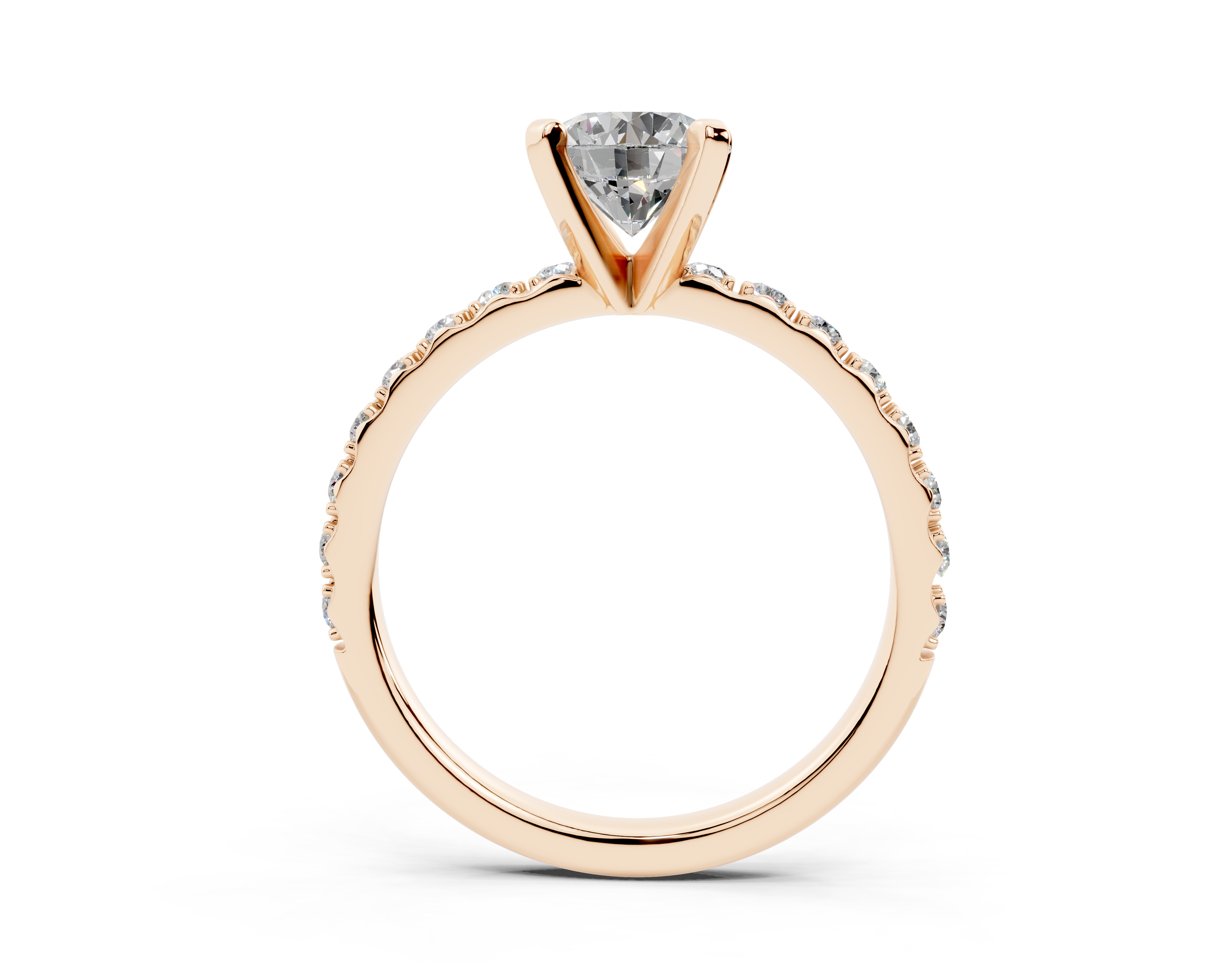 18K Gold French Cut Half Pavé Diamond Engagement Ring 1 Carat - Rose Gold#Material_Rose Gold#