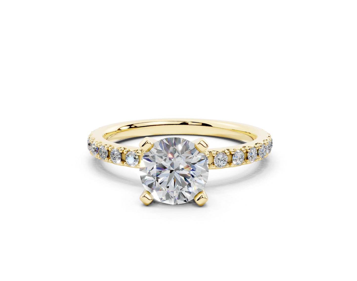 18K Gold French Cut Half Pavé Diamond Engagement Ring 1 Carat