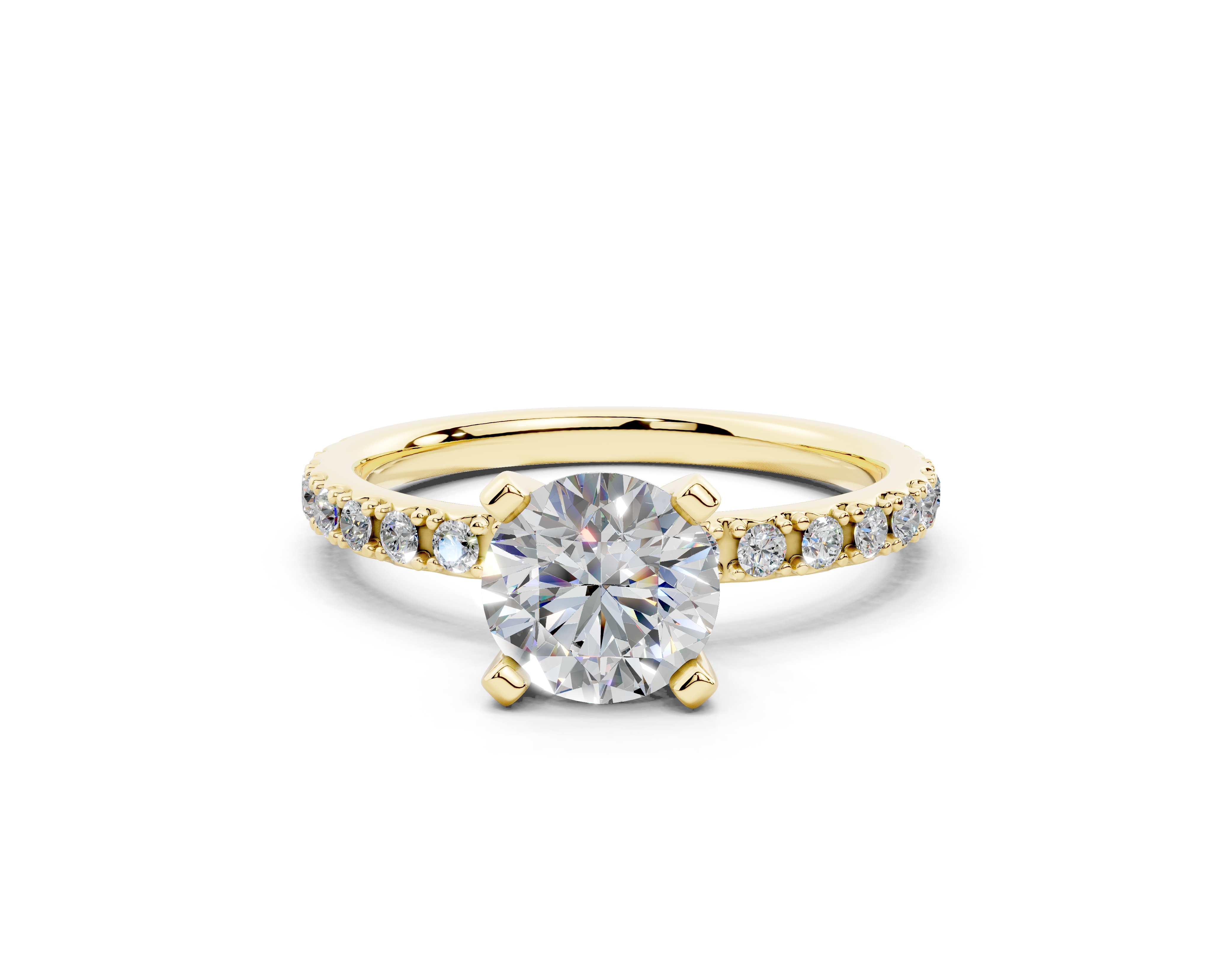 18K Gold French Cut Half Pavé Diamond Engagement Ring 1 Carat - Yellow Gold#Material_Yellow Gold#