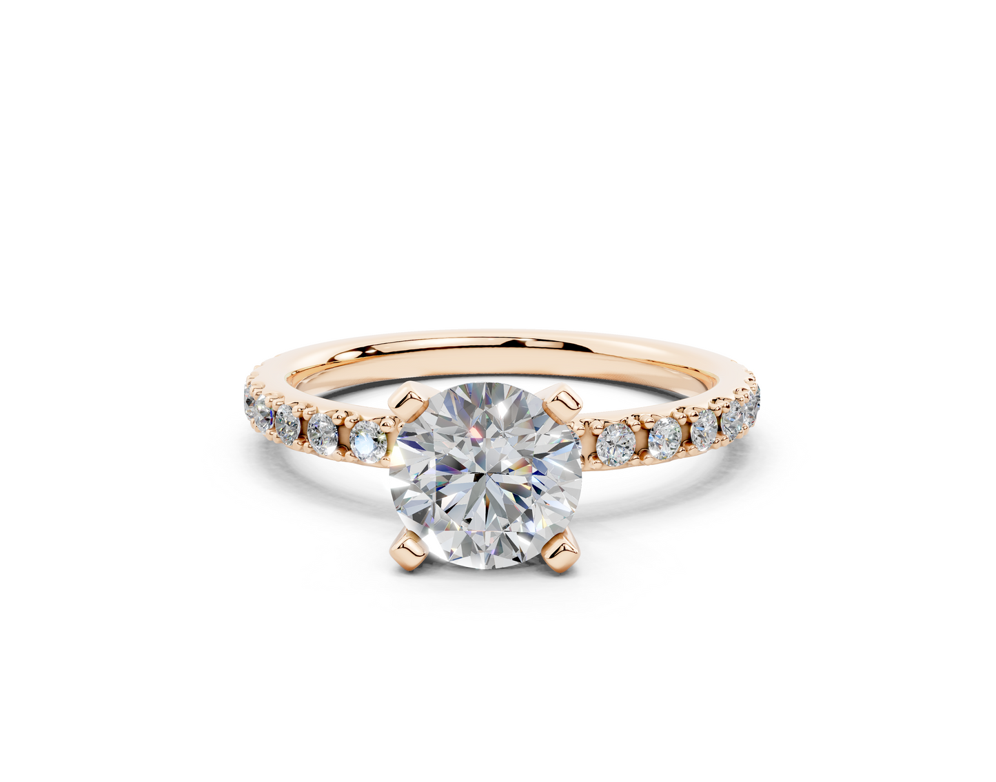 18K Gold French Cut Half Pavé Diamond Engagement Ring 1 Carat