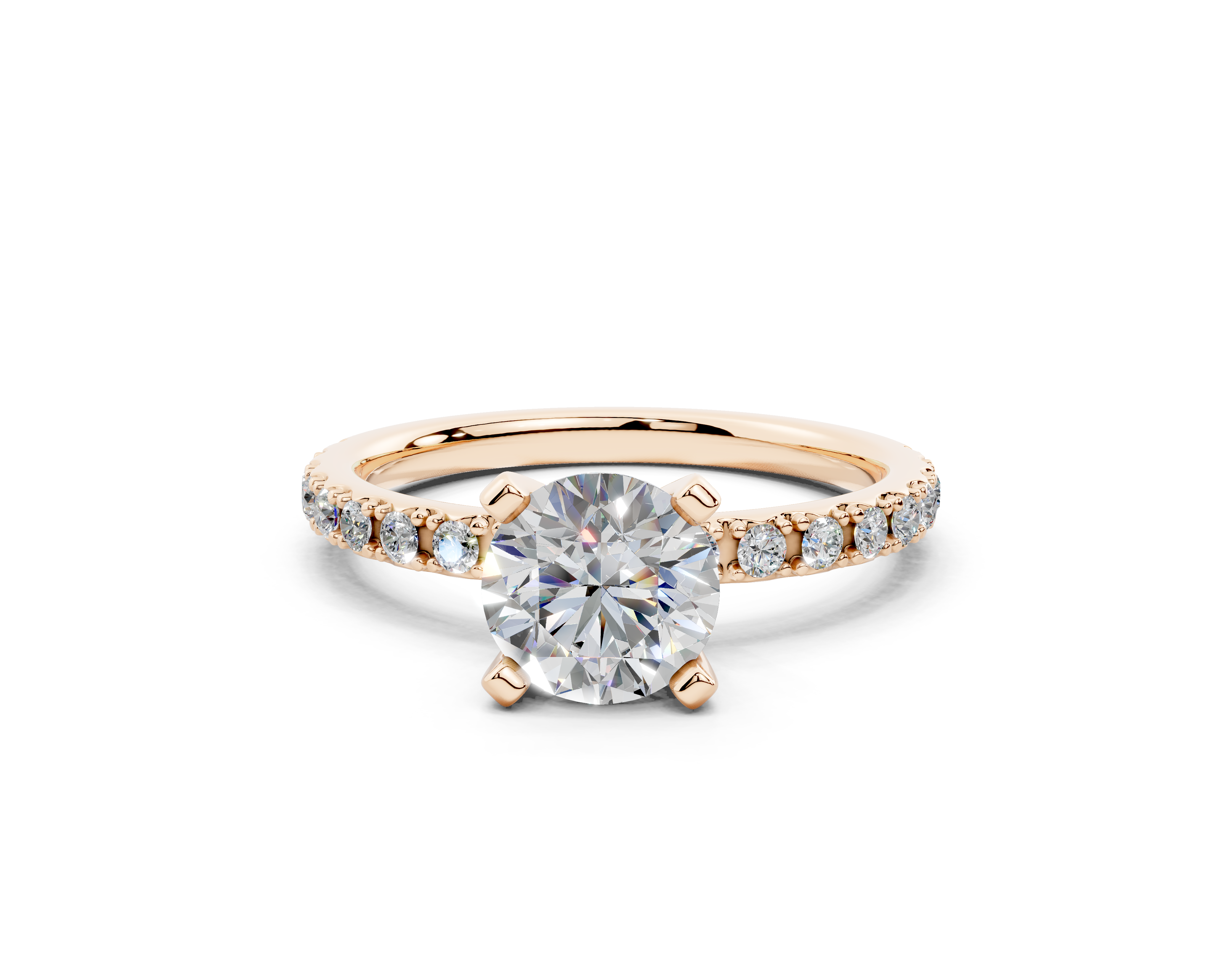 18K Gold French Cut Half Pavé Diamond Engagement Ring 1 Carat - Rose Gold#Material_Rose Gold#