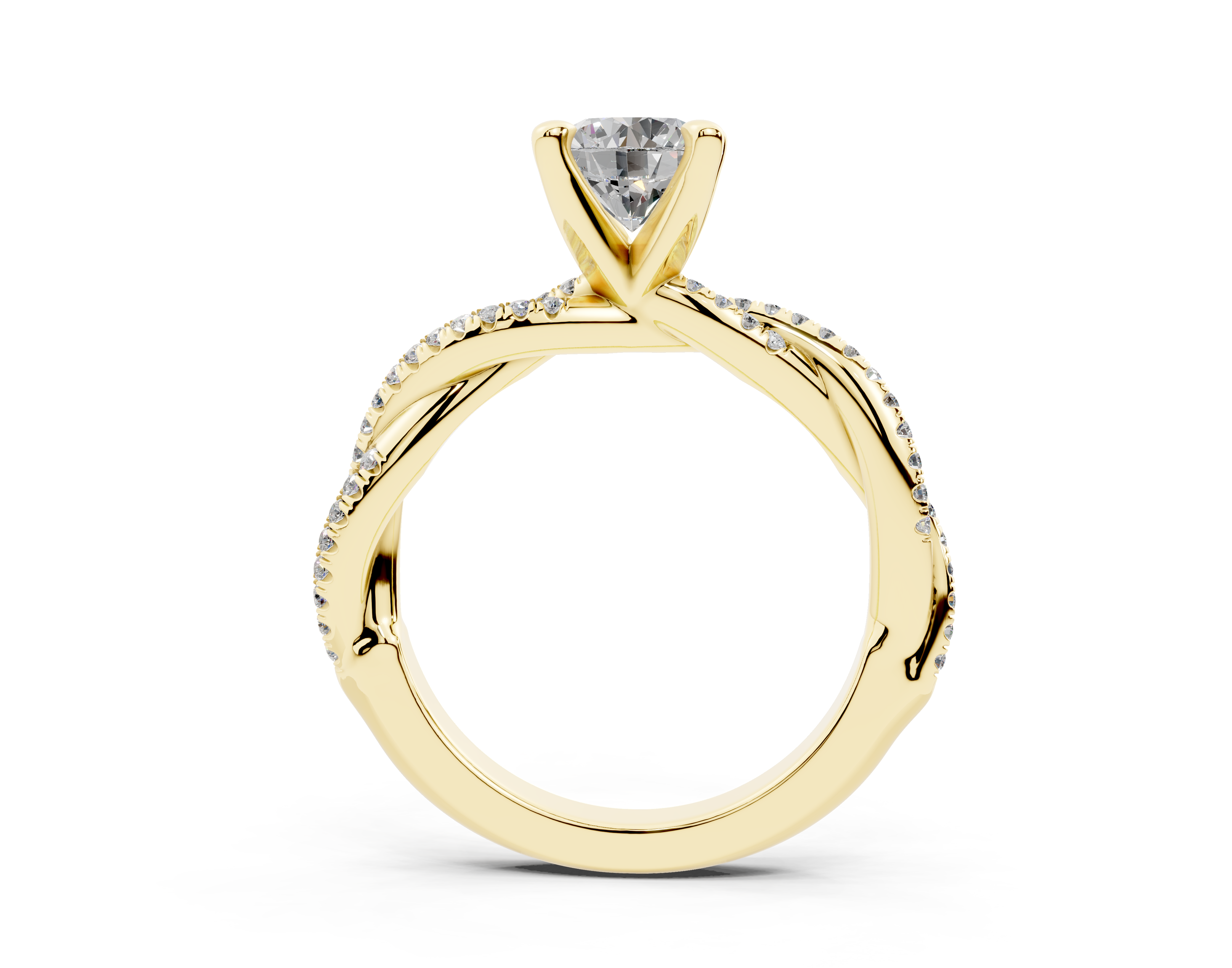 18K Gold Half Pavé Twisted Diamond Engagement Ring 1 Carat - Yellow Gold#Material_Yellow Gold#