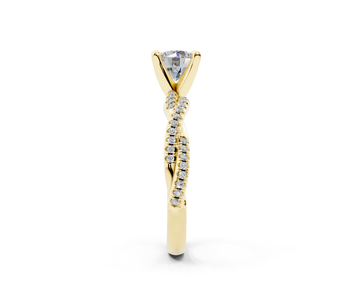 18K Gold Half Pavé Twisted Diamond Engagement Ring 1 Carat
