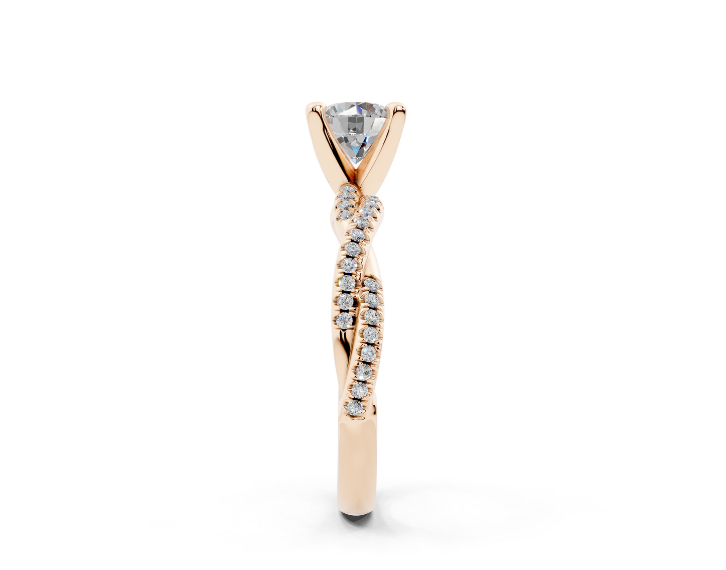 18K Gold Half Pavé Twisted Diamond Engagement Ring 1 Carat