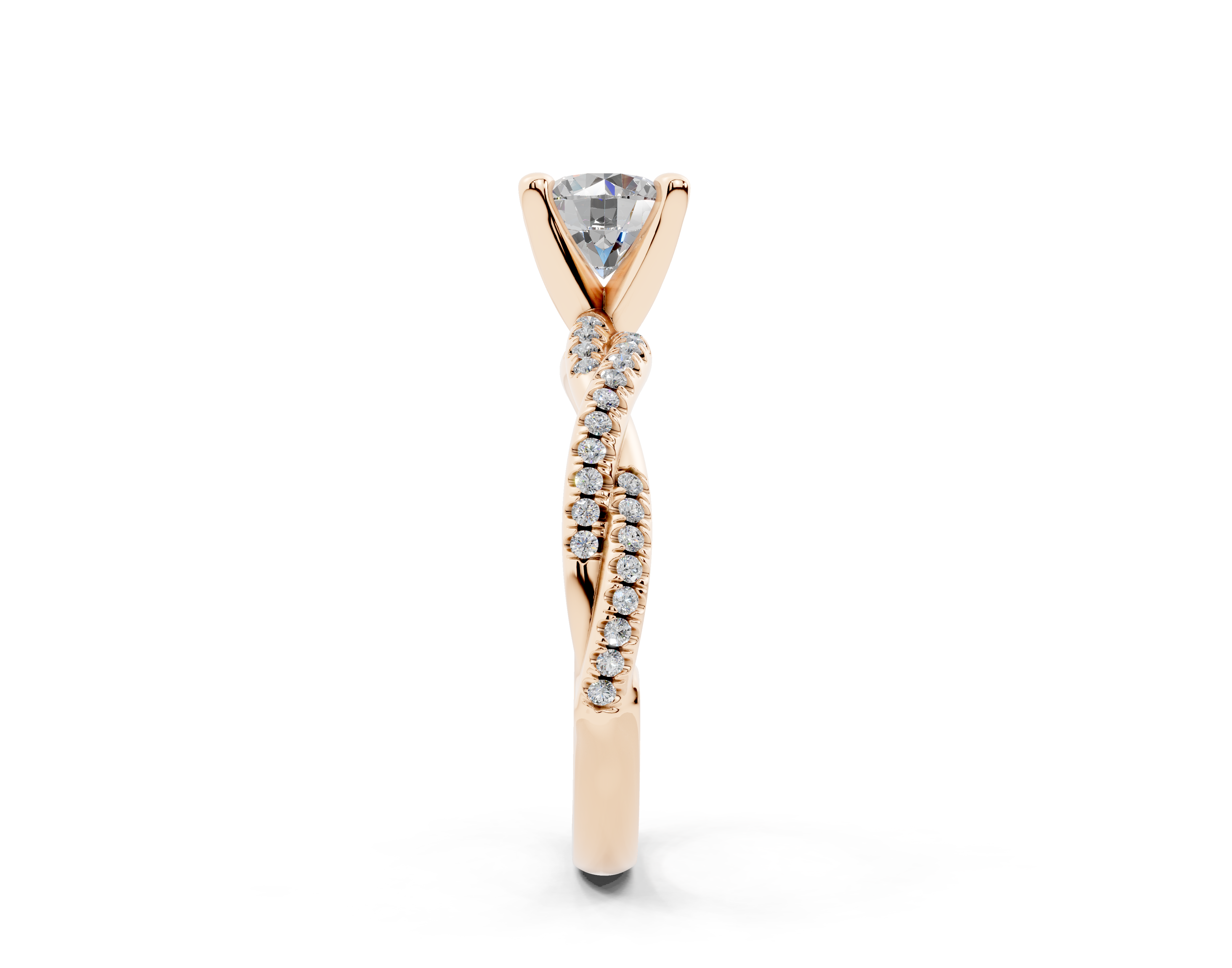 18K Gold Half Pavé Twisted Diamond Engagement Ring 1 Carat - Rose Gold#Material_Rose Gold#