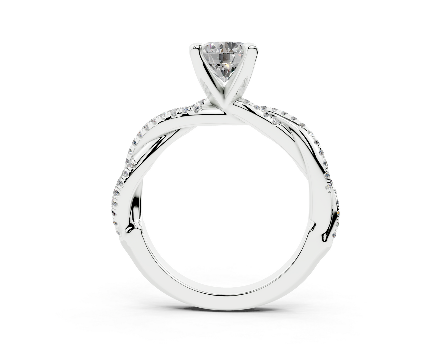 18K Gold Half Pavé Twisted Diamond Engagement Ring 1 Carat