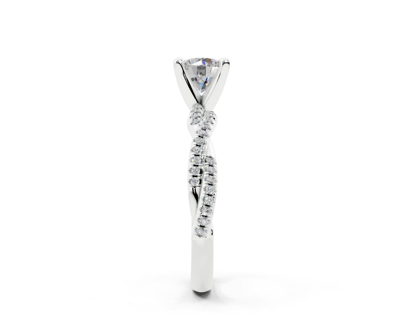 18K Gold Half Pavé Twisted Diamond Engagement Ring 1 Carat