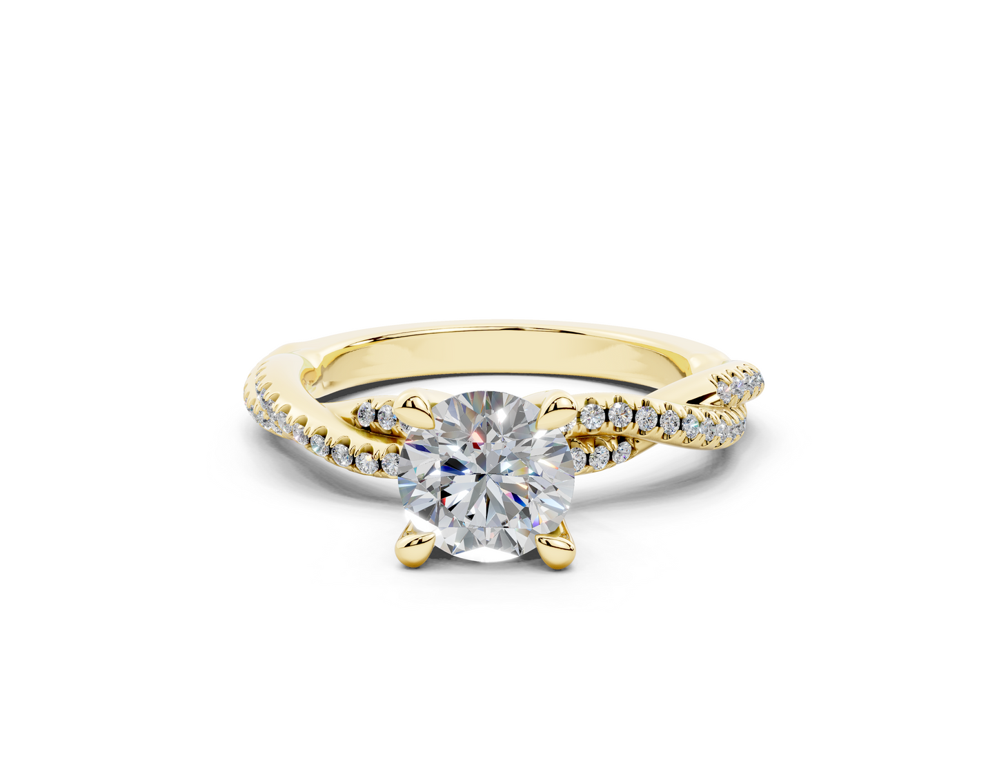 18K Gold Half Pavé Twisted Diamond Engagement Ring 1 Carat