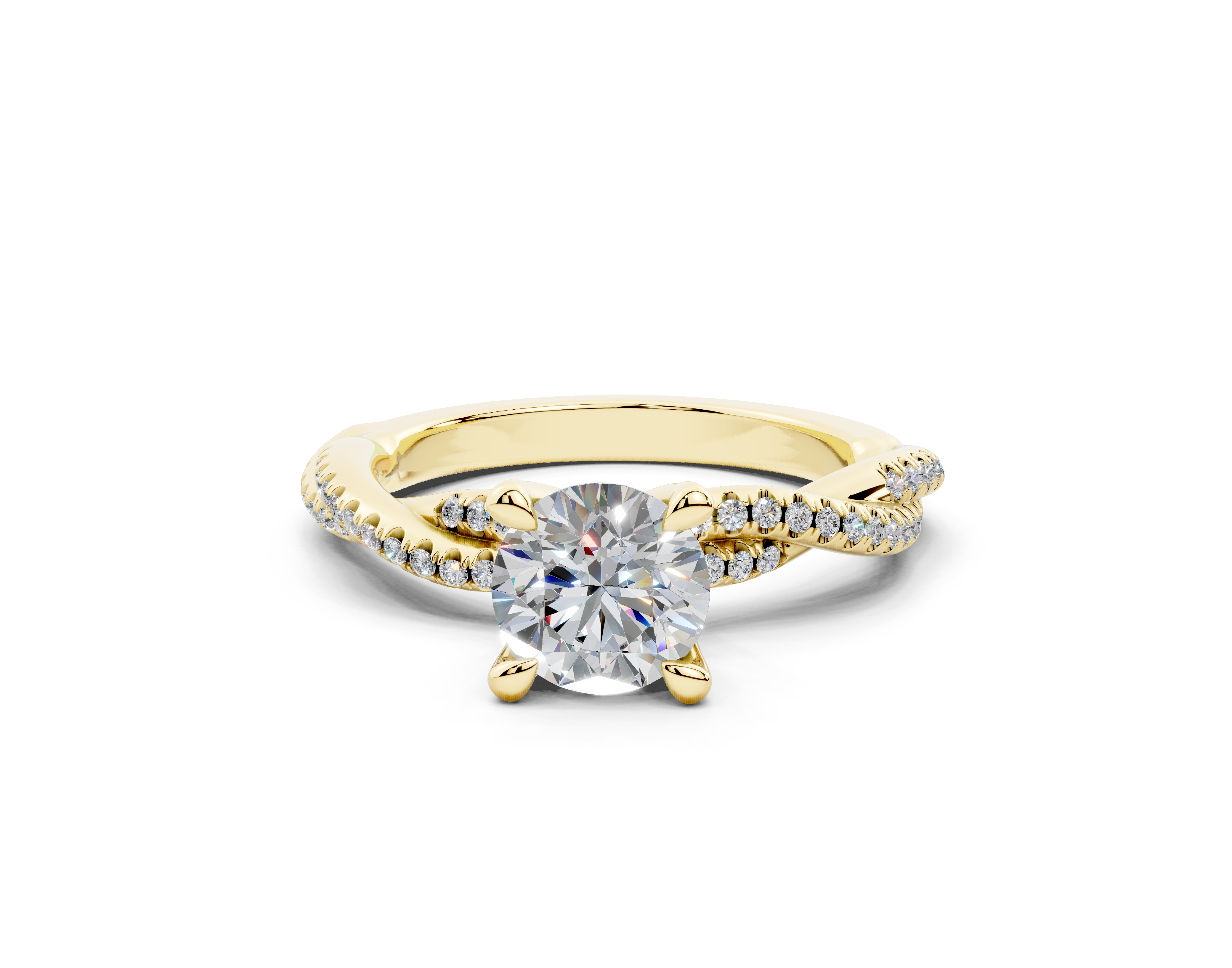 18K Gold Half Pavé Twisted Diamond Engagement Ring 1 Carat - Yellow Gold#Material_Yellow Gold#