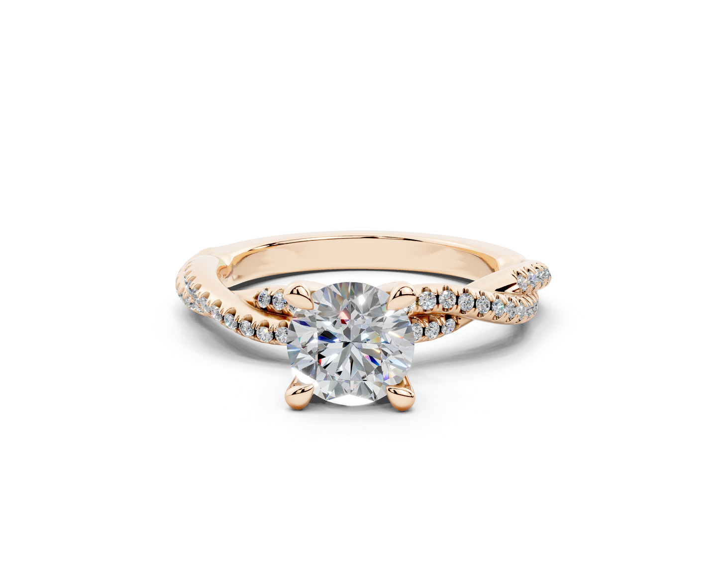 18K Gold Half Pavé Twisted Diamond Engagement Ring 1 Carat