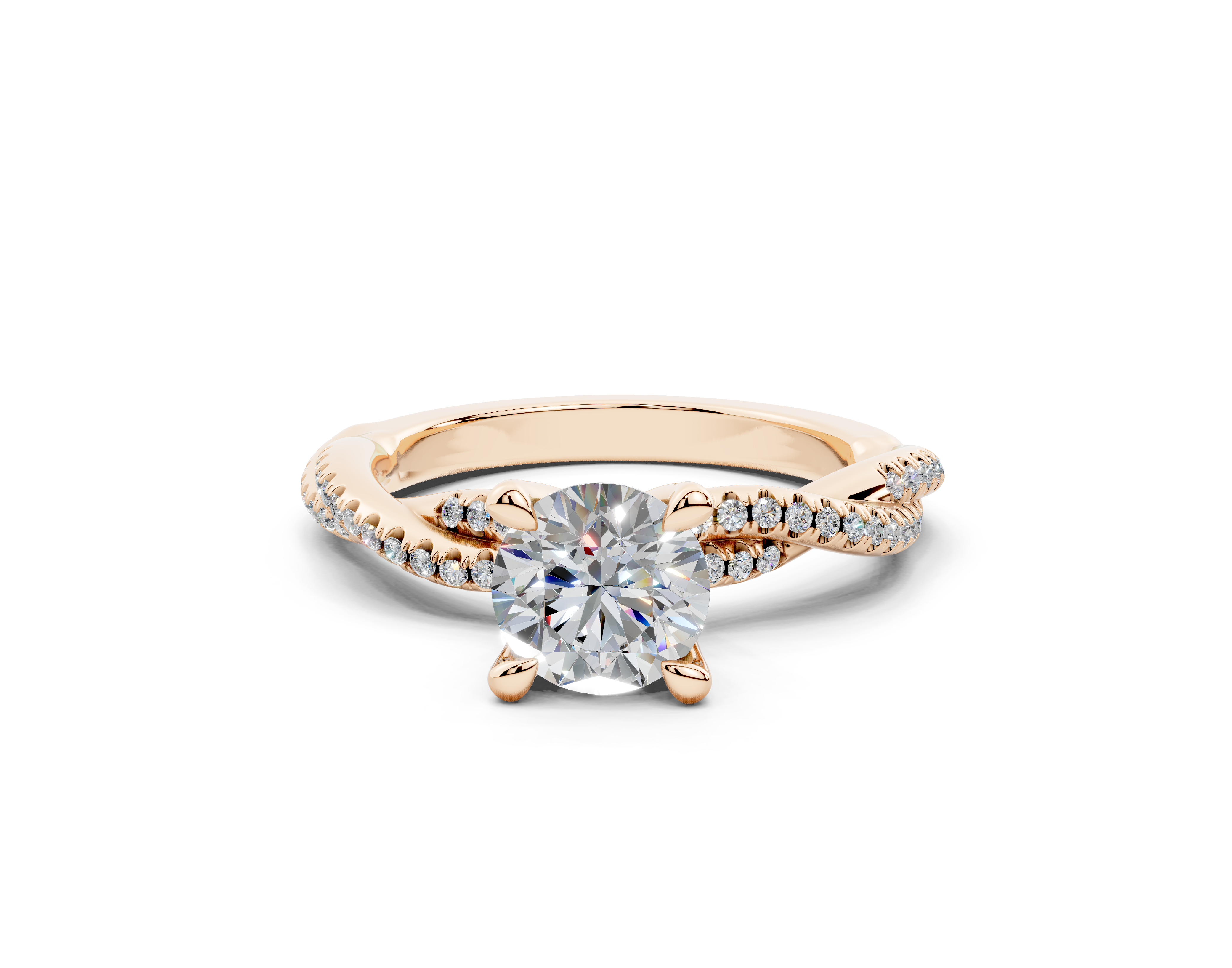 18K Gold Half Pavé Twisted Diamond Engagement Ring 1 Carat - Rose Gold#Material_Rose Gold#