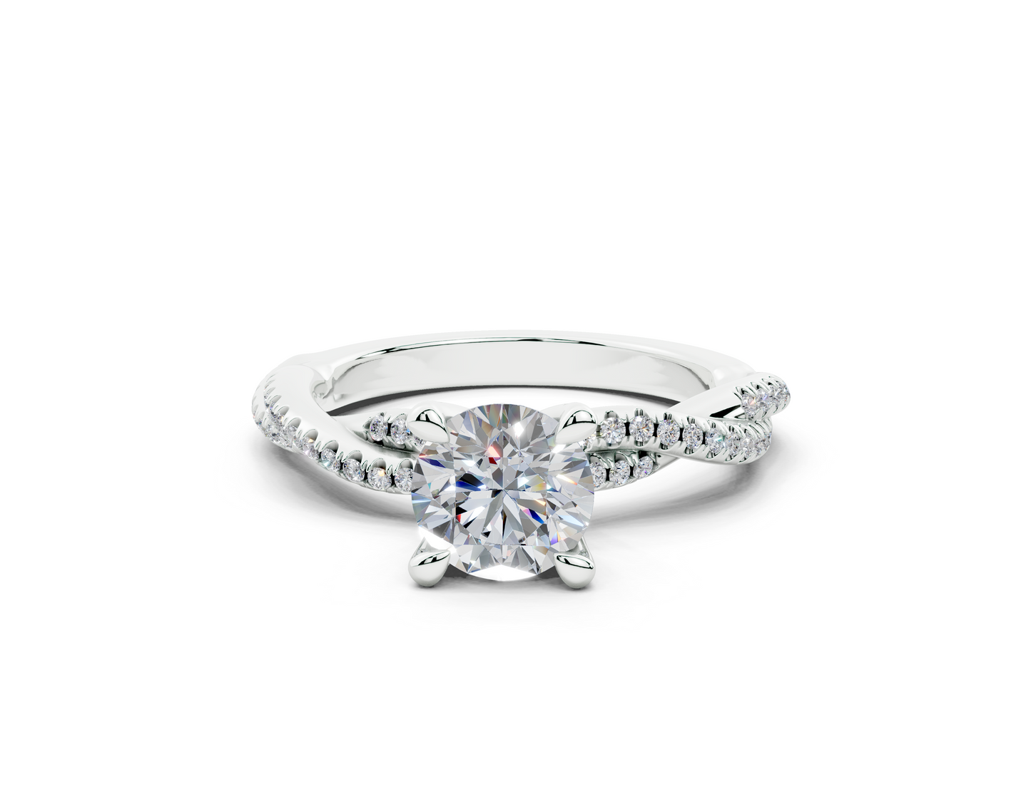 18K Gold Half Pavé Twisted Diamond Engagement Ring 1 Carat