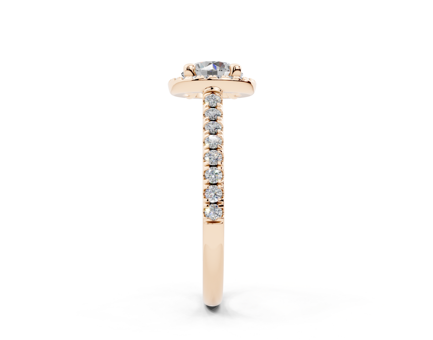 18K Gold Half Pavé Halo and Shank Diamond Engagement Ring 1 Carat