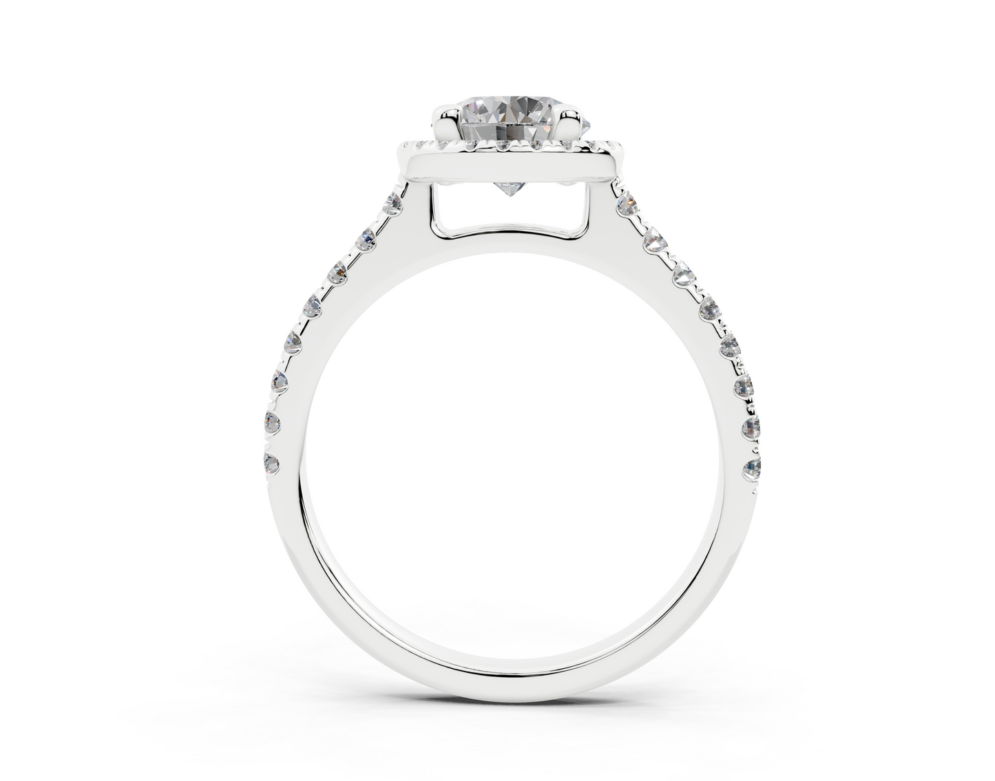 18K Gold Half Pavé Halo and Shank Diamond Engagement Ring 1 Carat
