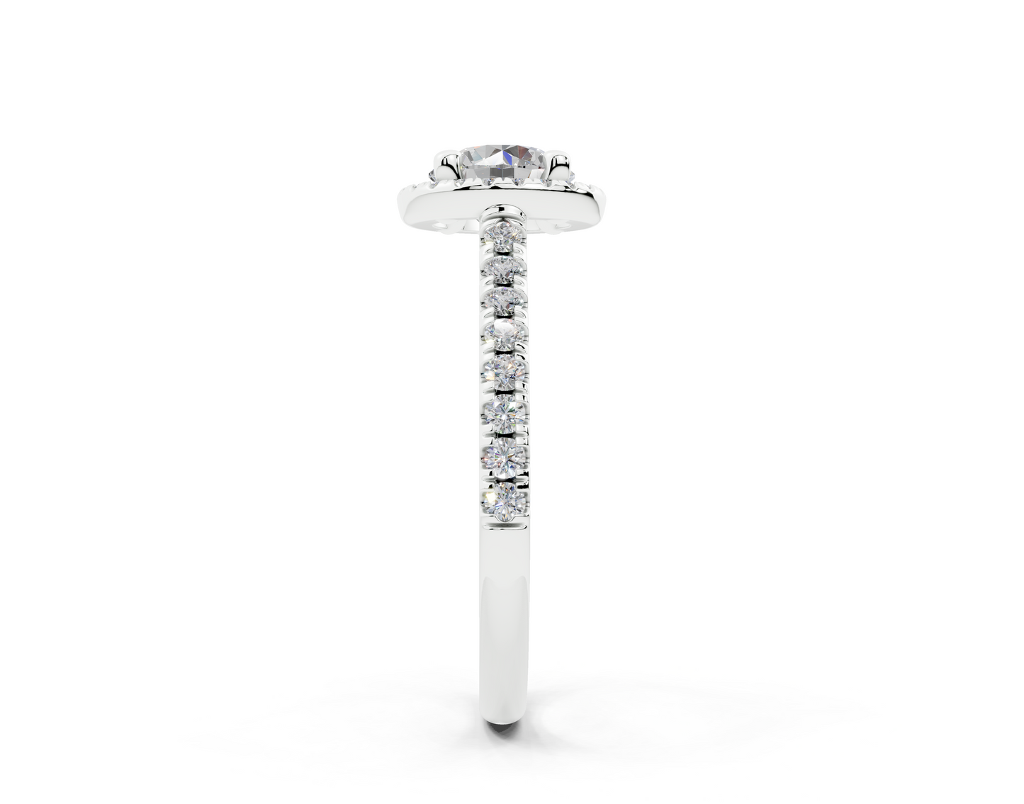 18K Gold Half Pavé Halo and Shank Diamond Engagement Ring 1 Carat