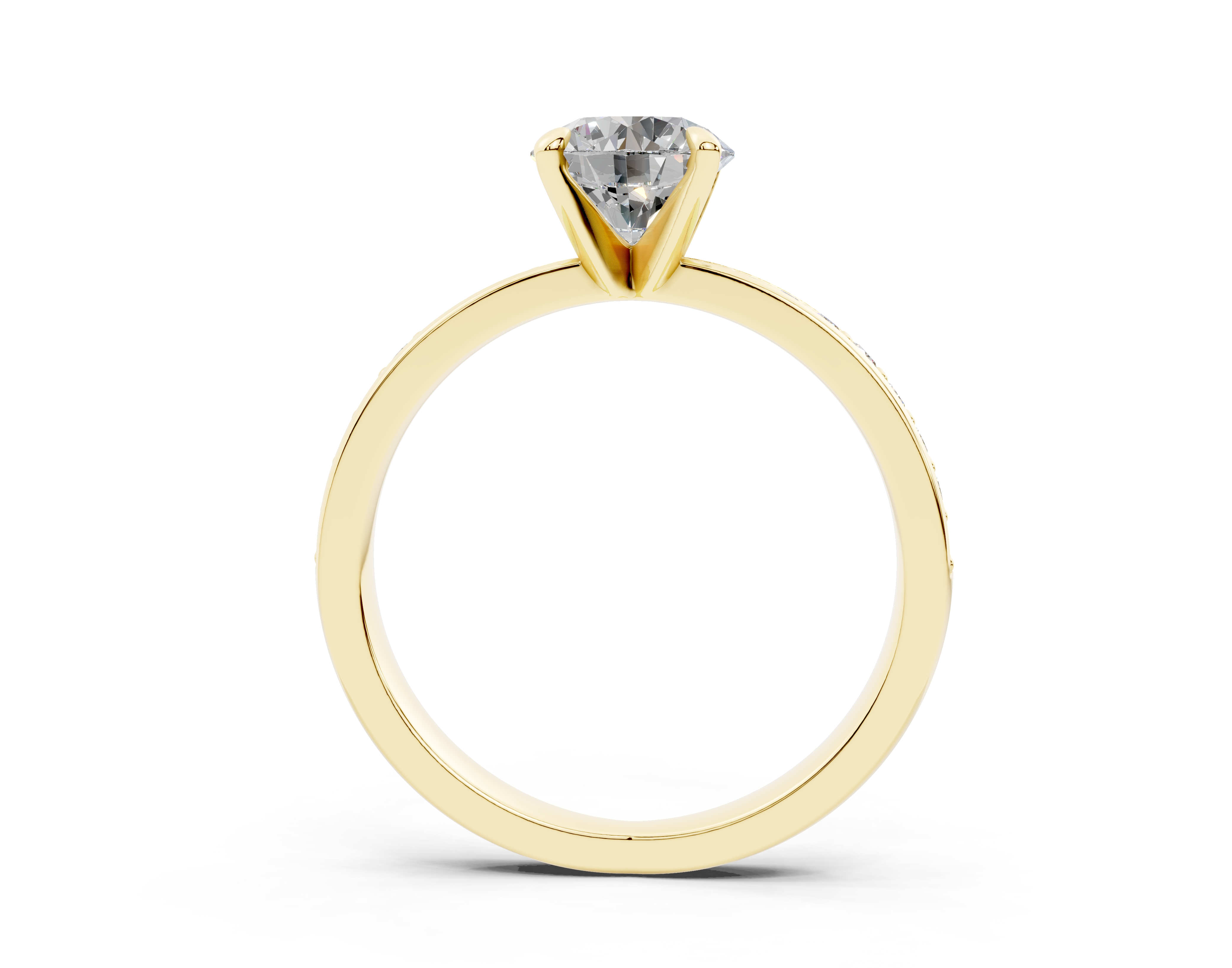 18K Gold Comfort Half Pavé Diamond Engagement Ring 1 Carat - Yellow Gold#Material_Yellow Gold#