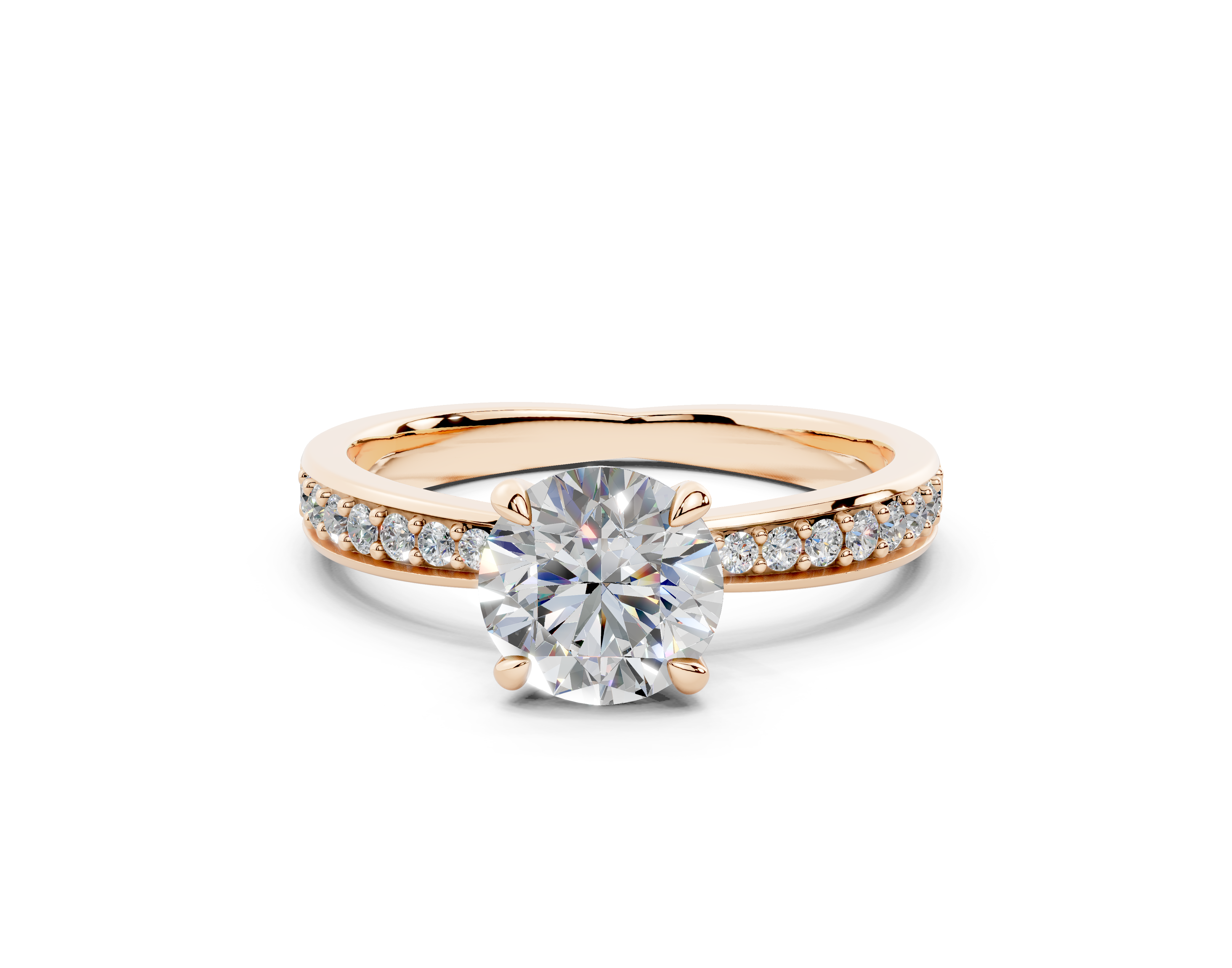 18K Gold Comfort Half Pavé Diamond Engagement Ring 1 Carat - Rose Gold#Material_Rose Gold#