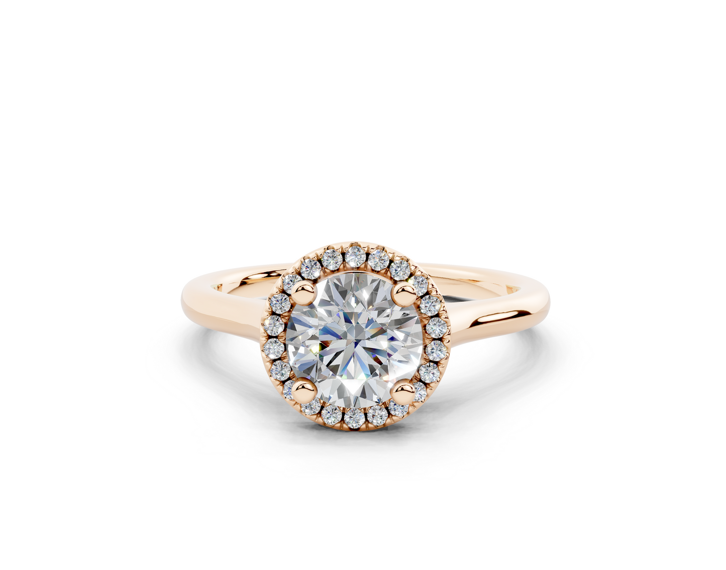 18K Gold Half Pavé Halo Diamond Engagement Ring 1 Carat