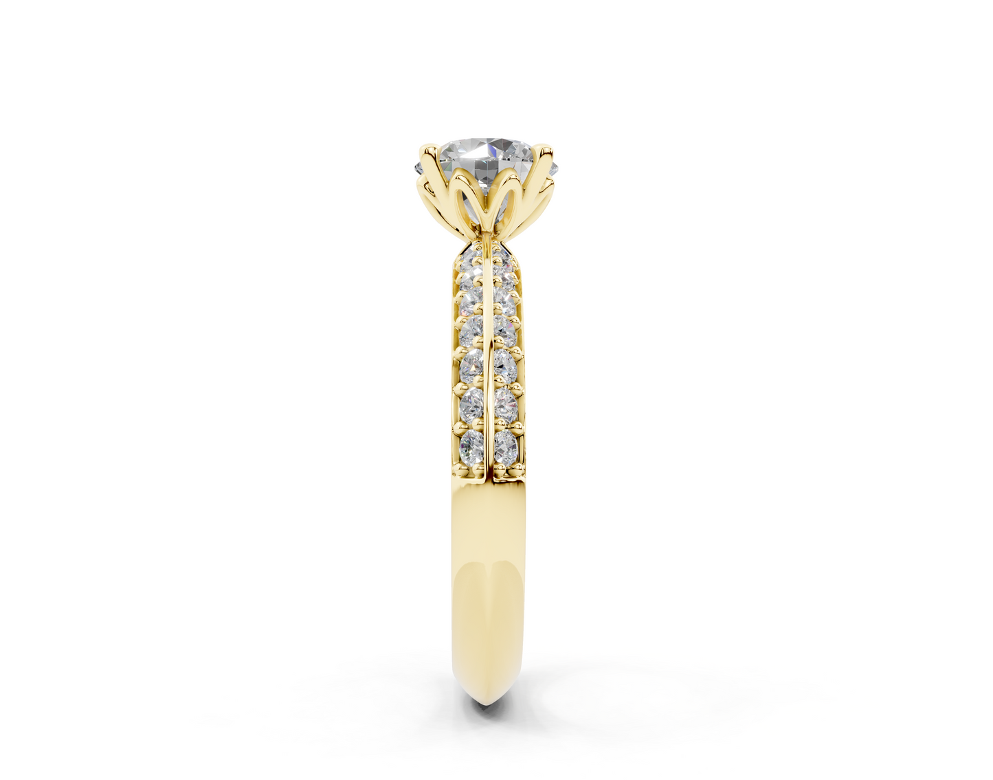 18K Gold Half Pavé Six Prong Knife Edge Diamond Engagement Ring 1 Carat