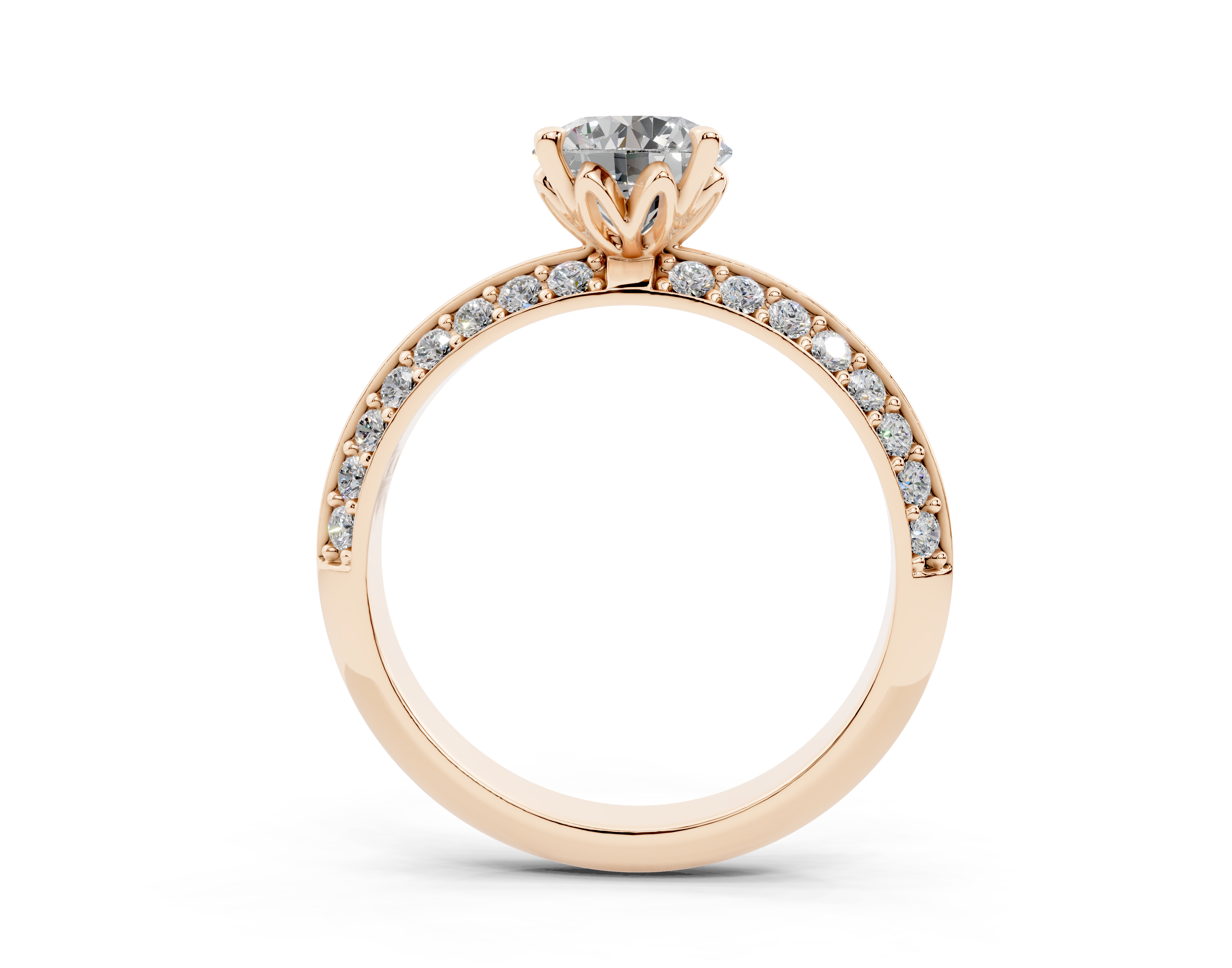 18K Gold Half Pavé Six Prong Knife Edge Diamond Engagement Ring 1 Carat - Rose Gold#Material_Rose Gold#