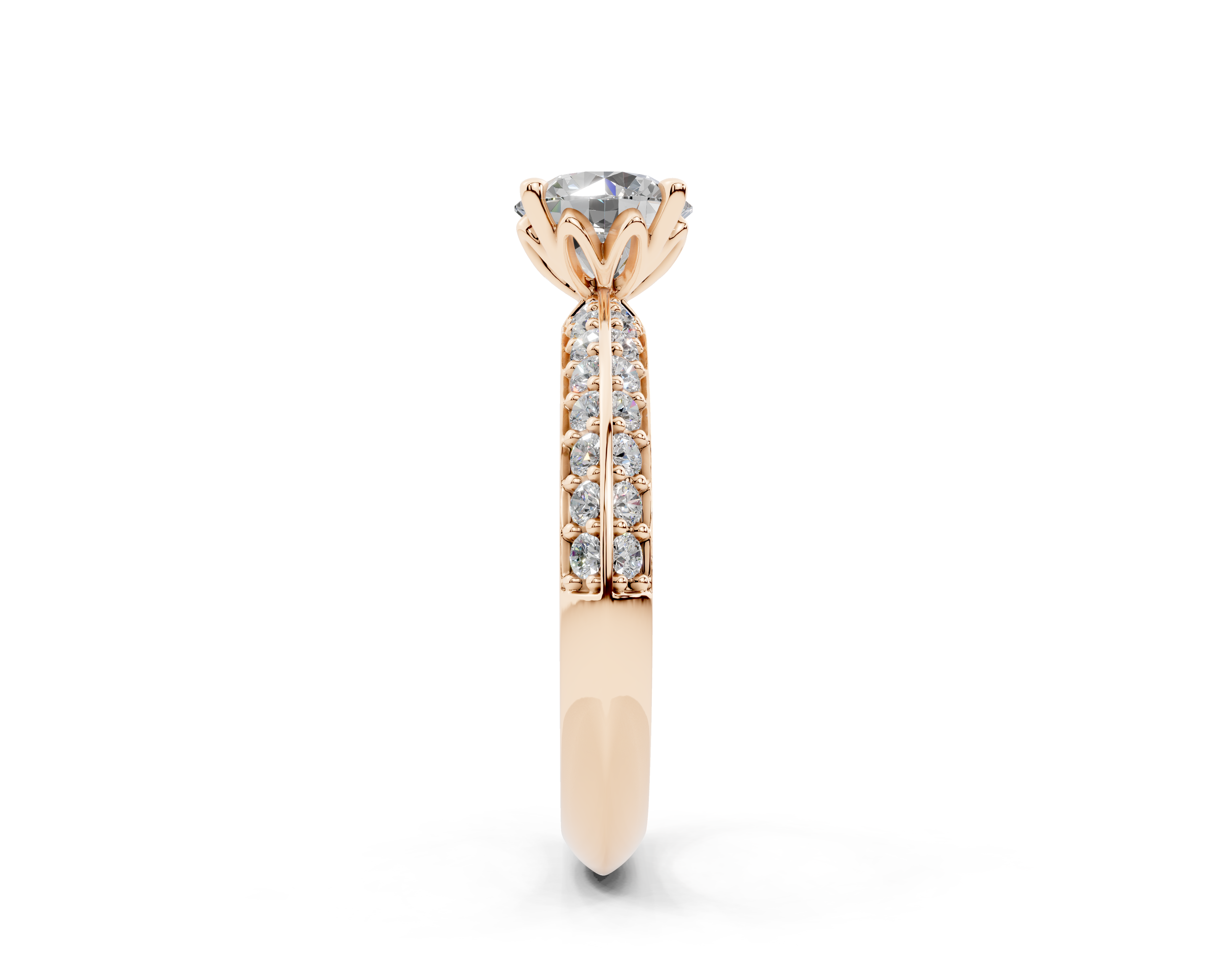 18K Gold Half Pavé Six Prong Knife Edge Diamond Engagement Ring 1 Carat - Rose Gold#Material_Rose Gold#