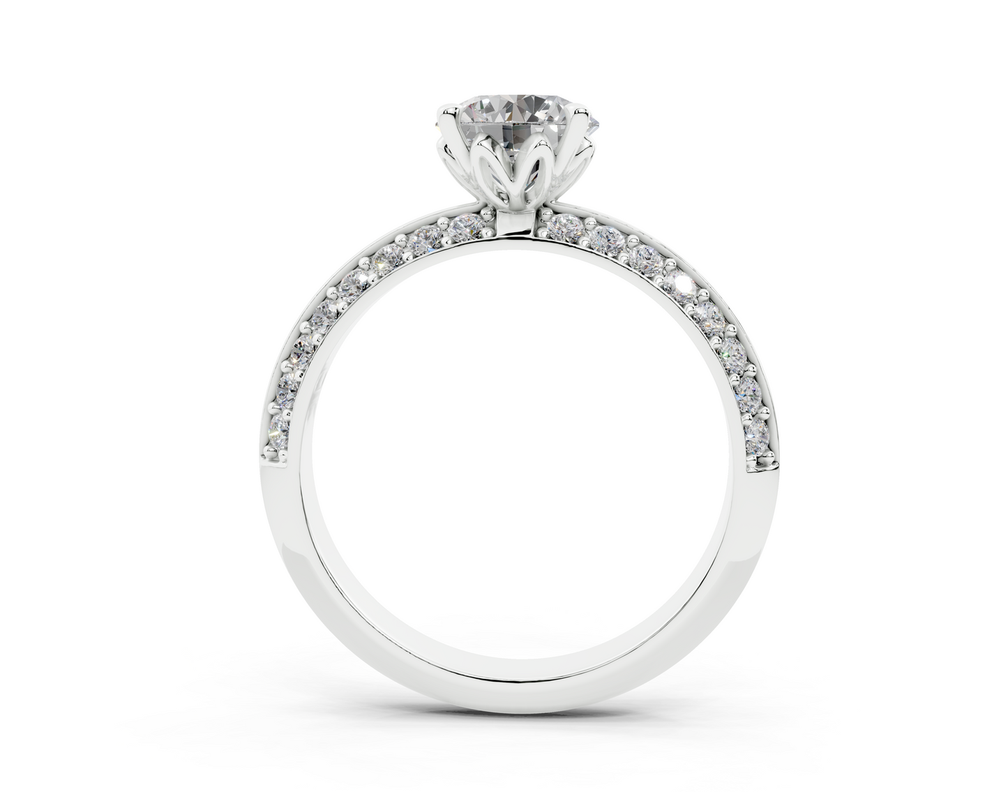 18K Gold Half Pavé Six Prong Knife Edge Diamond Engagement Ring 1 Carat