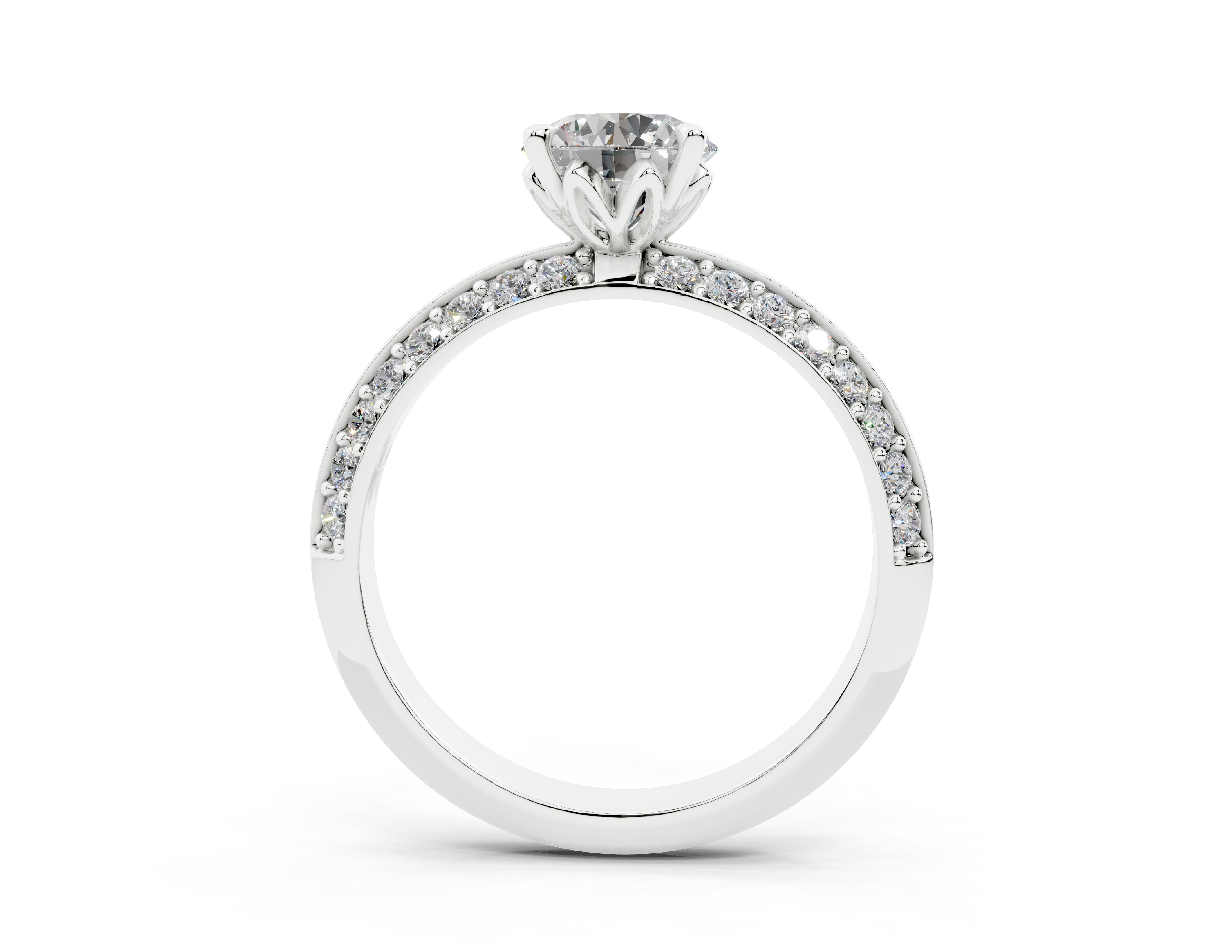 18K Gold Half Pavé Six Prong Knife Edge Diamond Engagement Ring 1 Carat - White Gold#Material_White Gold#