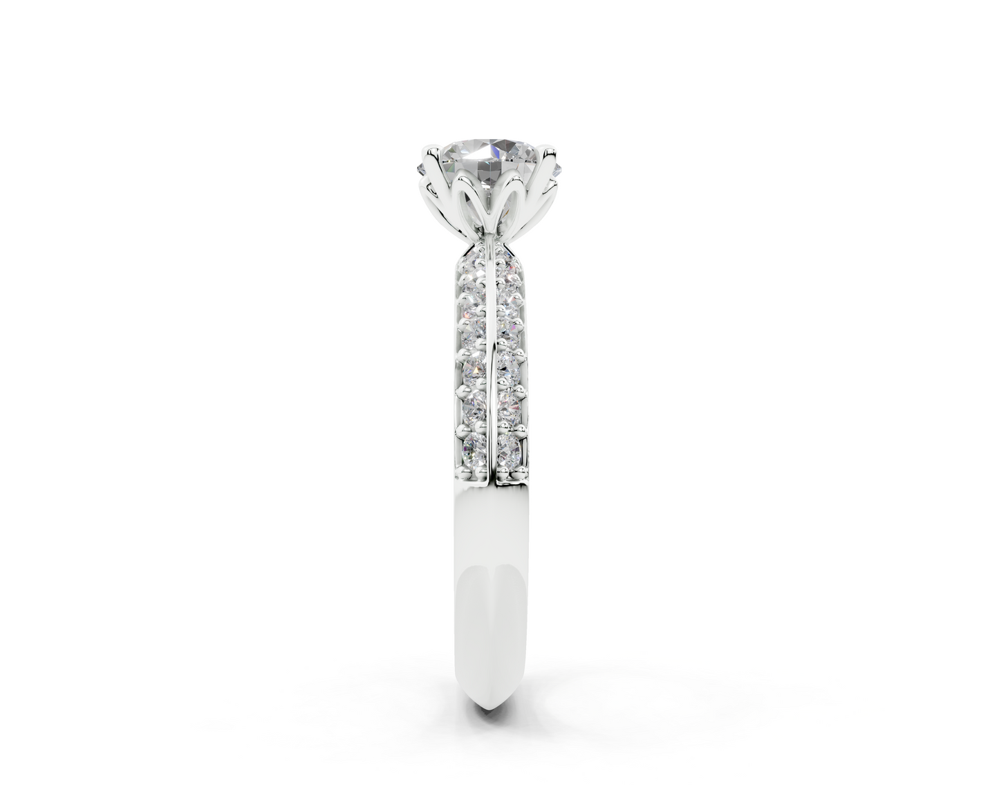 18K Gold Half Pavé Six Prong Knife Edge Diamond Engagement Ring 1 Carat