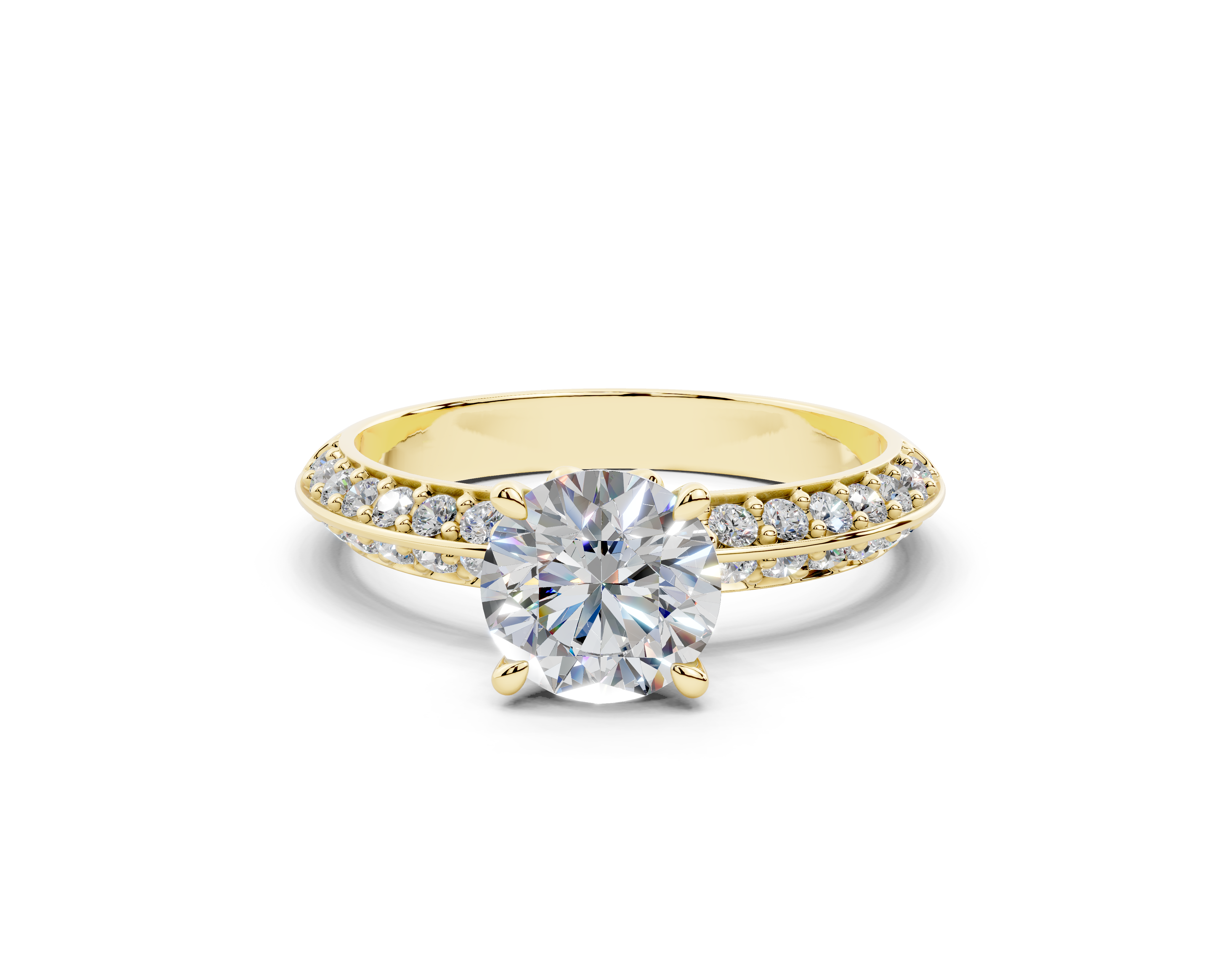 18K Gold Half Pavé Six Prong Knife Edge Diamond Engagement Ring 1 Carat - Yellow Gold#Material_Yellow Gold#
