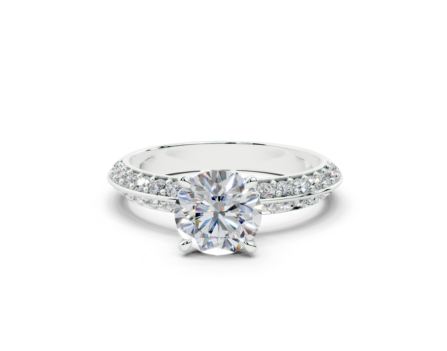 18K Gold Half Pavé Six Prong Knife Edge Diamond Engagement Ring 1 Carat