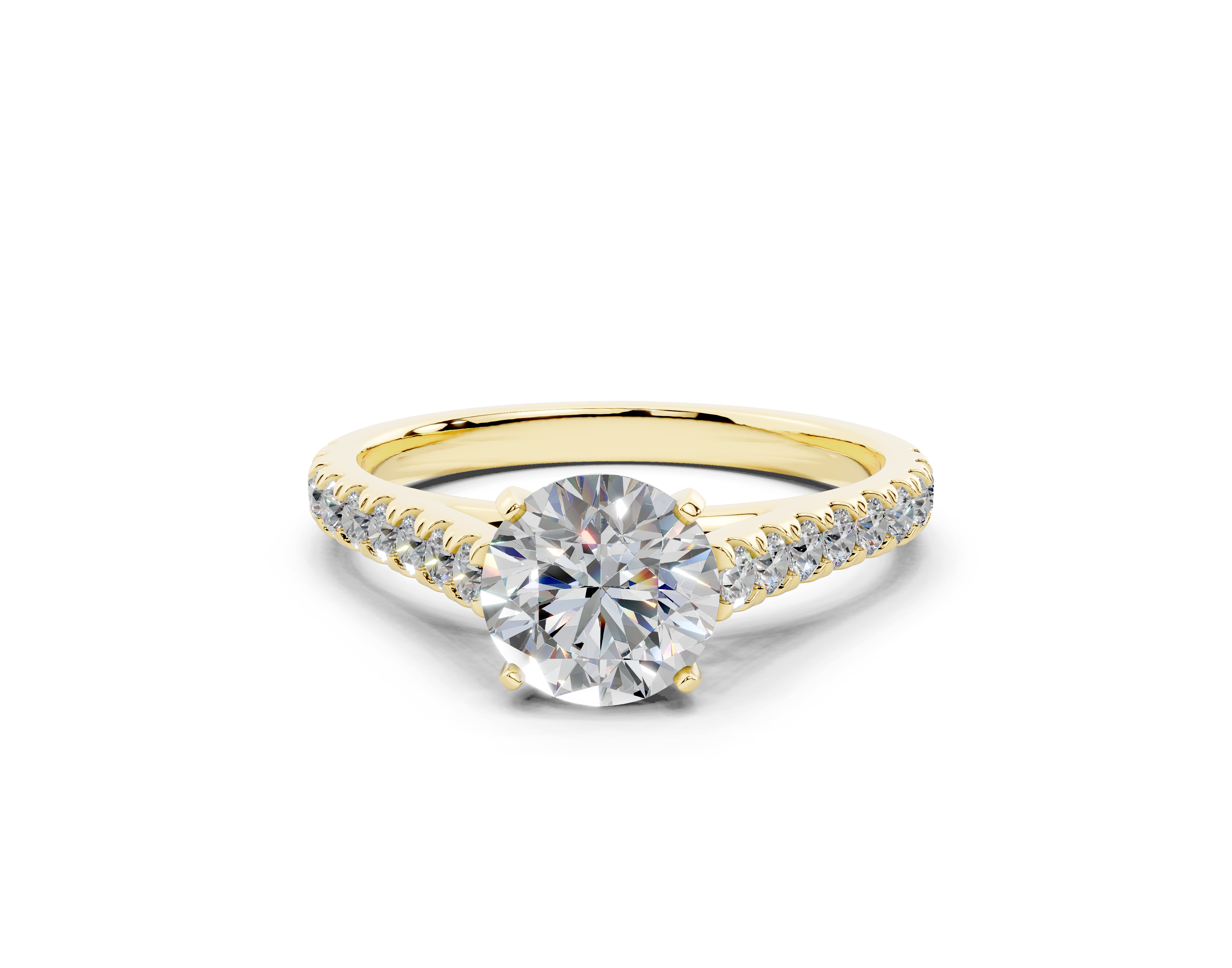 18K Gold Sleek Prong Round Shaped Diamond Engagement Ring 1 Carat - Yellow Gold#Material_Yellow Gold#